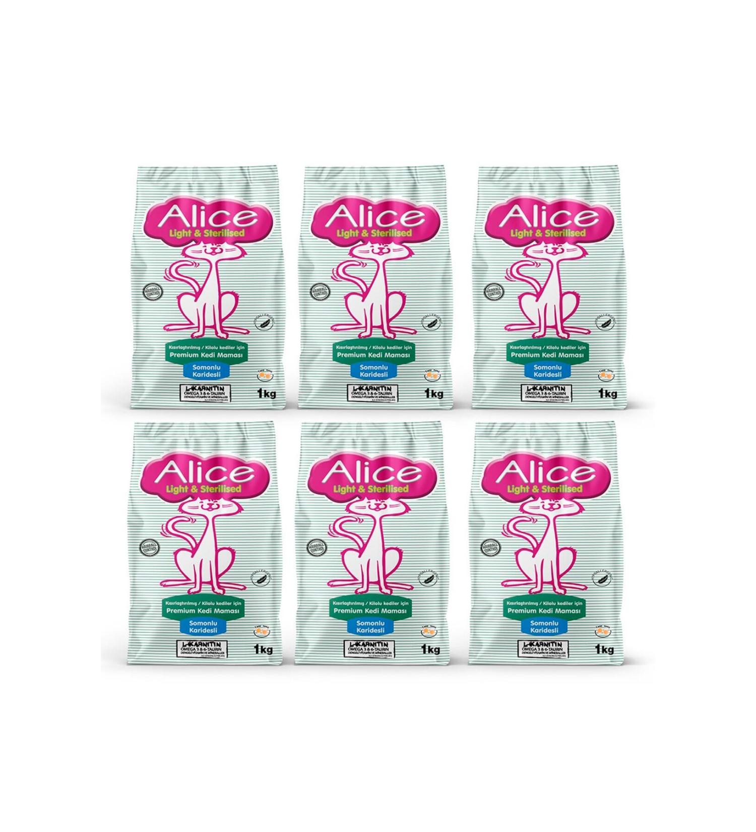 Alice Light & Sterilized Salmon Shrimp - For Sterilized / Overweight Cats 6x1 Kg (6 Pieces) - Buy Online on GoSupps.com