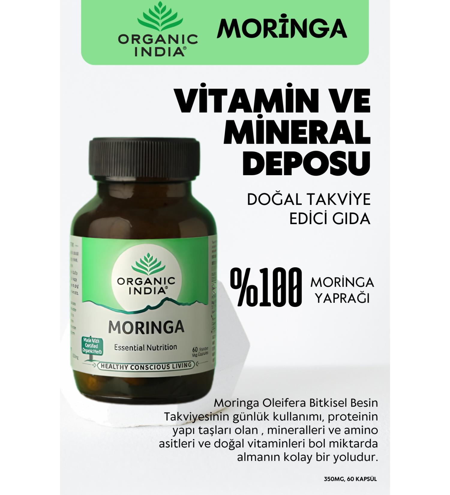 Organic India Moringa Capsules | Practical and Natural Source of Calcium Potassium Iron | 350mg 60capsules - Buy Online on GoSupps.com