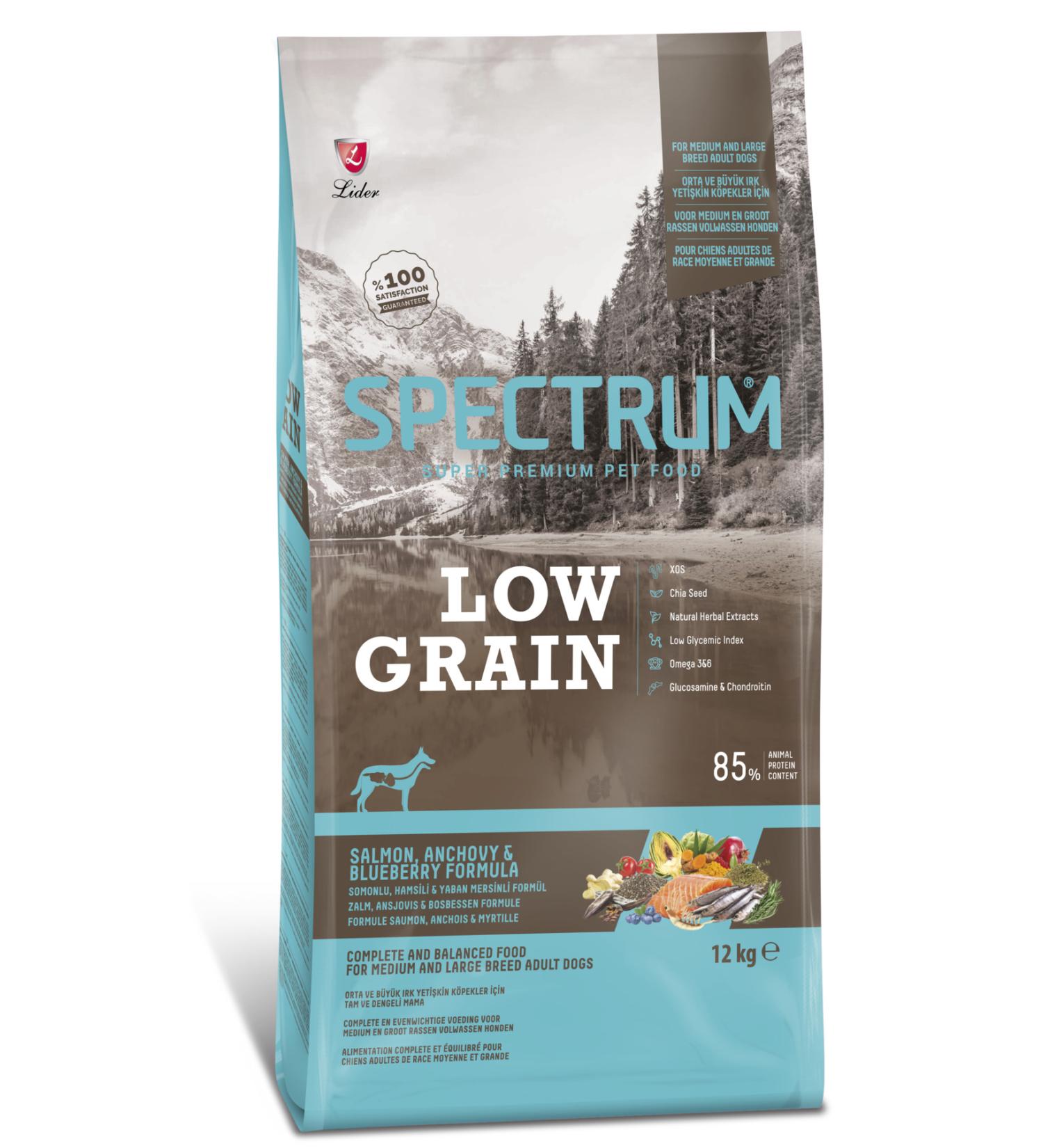 Spectrum LOW GRAIN SALMON ANCHORICE BLUEBERRY MEDIUM AND LARGE BREED ADULT DOG FOOD 12 KG - Buy Online on GoSupps.com