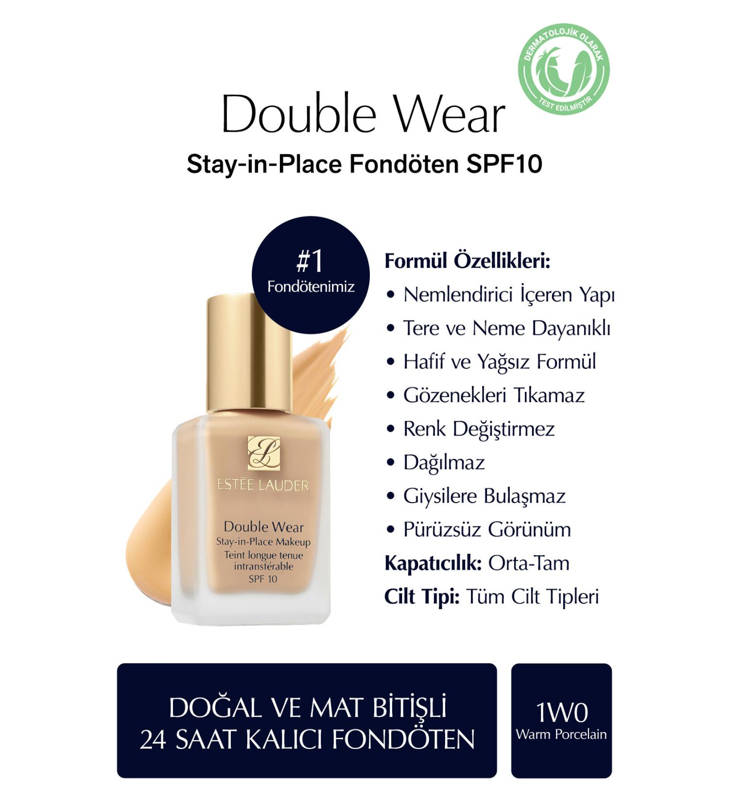 Estee Lauder DOUBLE WEAR MOISTURIZING MAKEUP FOUNDATION 1W0 WARM PORCELA N KEYON1344