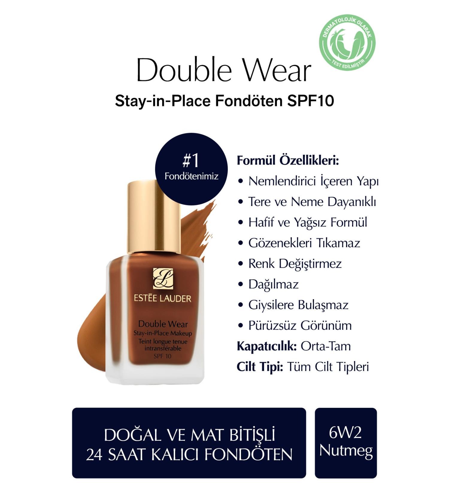 Estee Lauder NATURAL AND MATTE FINISH - STAY-IN-PLACE FOUNDATION SPF 10 (6W2 NUTMEG) - 30 ML KEYON1428