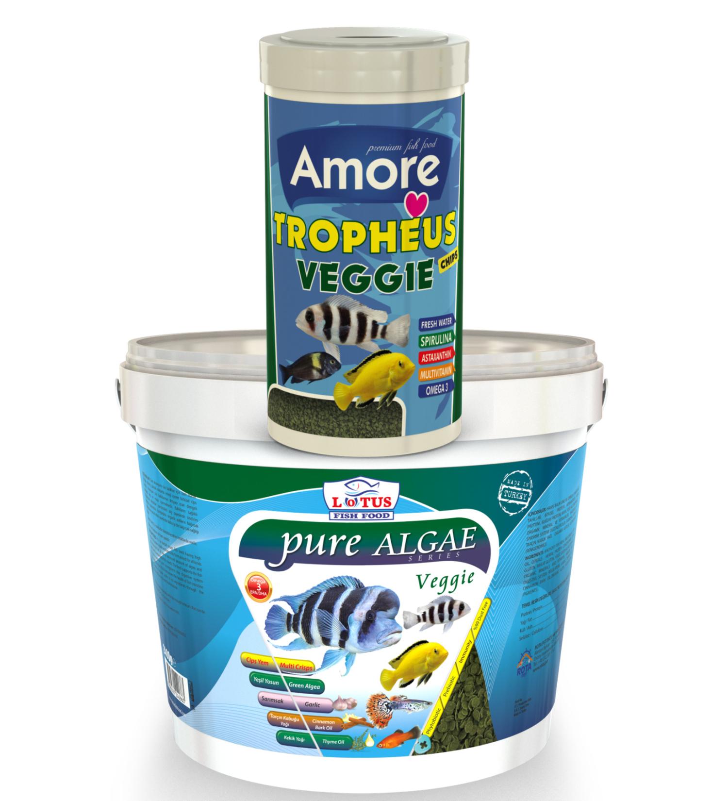 AMORE Tropheus Veggie Algae Chips 1000ml Lotus Pure Algae Pro Chips Aquarium Bucket Herbal Fish Food