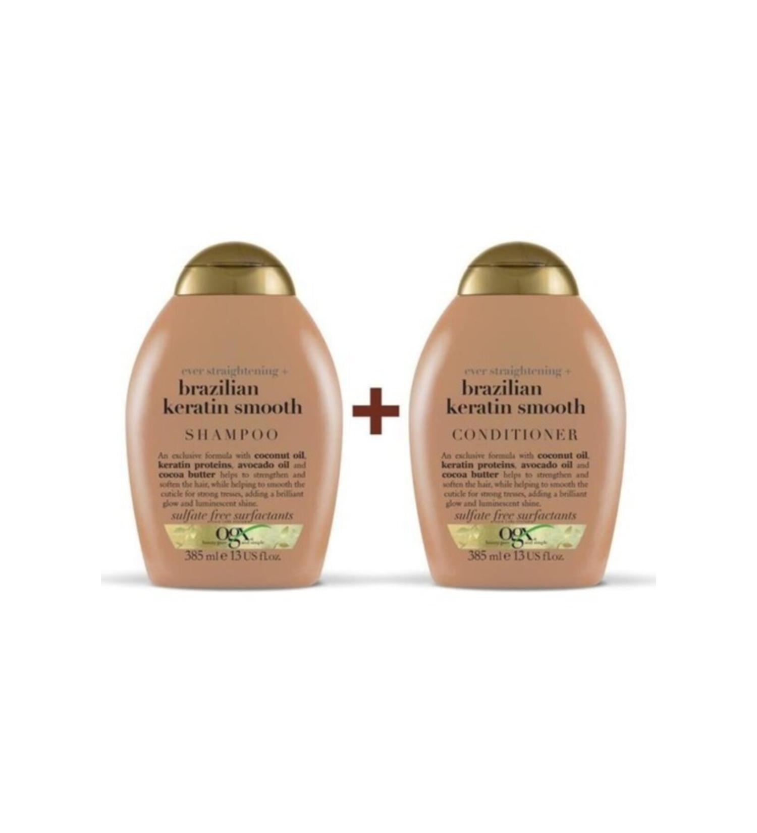 OGX Straightening Brazilian Keratin Shampoo 385 Ml + Straightening Keratin Conditioner 385 Ml