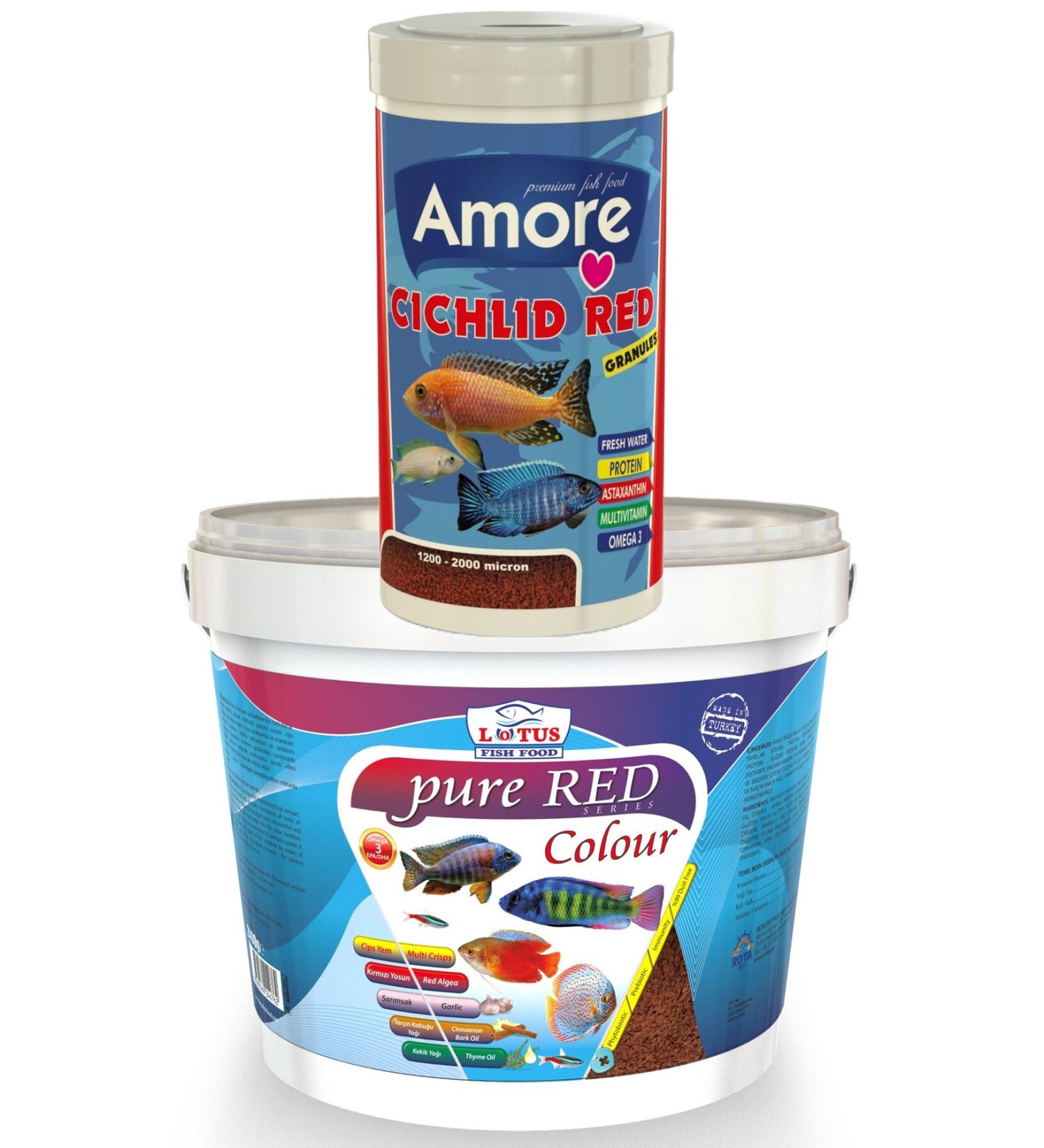 AMORE Cichlid Red Granules 1000ml Lotus Pure Red Color Protein Aquarium Fish Food