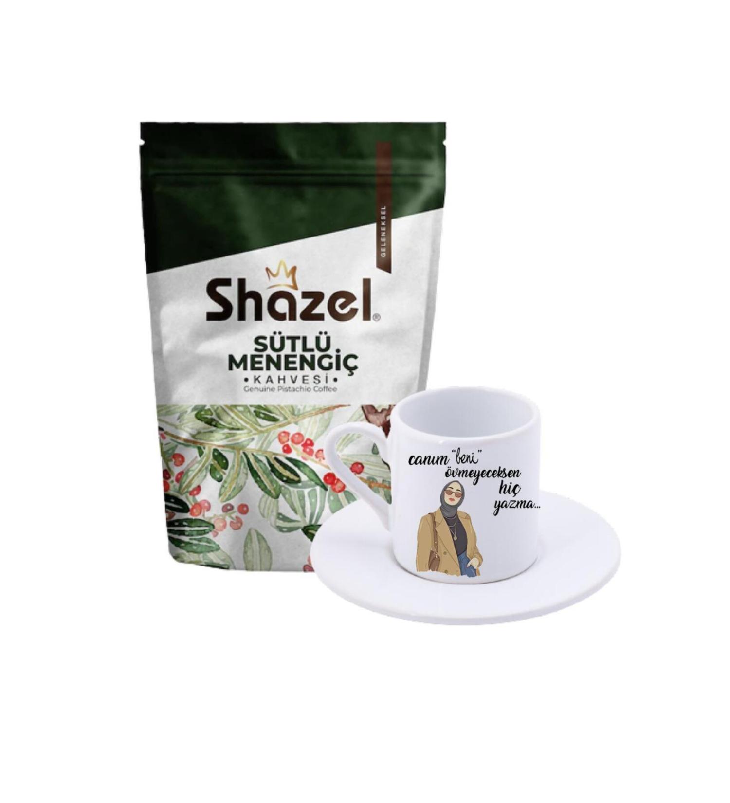 SHAZ Milky Menengi Coffee 200 gr. + If You Won't Praise It Turkish Coffee Cup with Yazma Theme