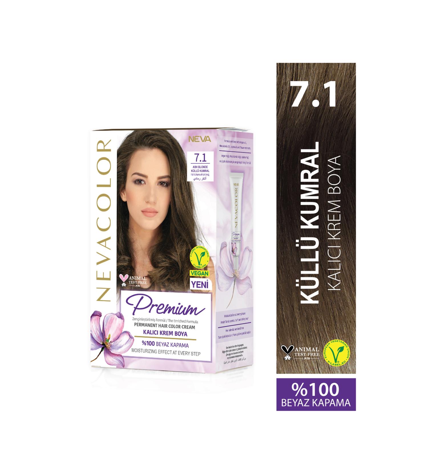 Nevacolor Premium 7.1 ASH BLONDE Permanent Cream Hair Dye Set