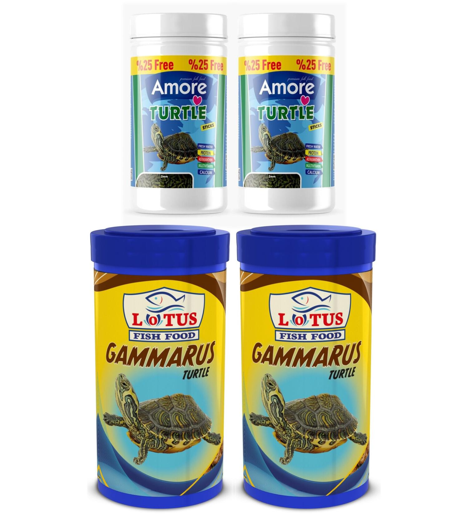 AMORE Turtle Calcium Sticks 2x125ml Lotus Gammarus 2x250ml Turtle Food