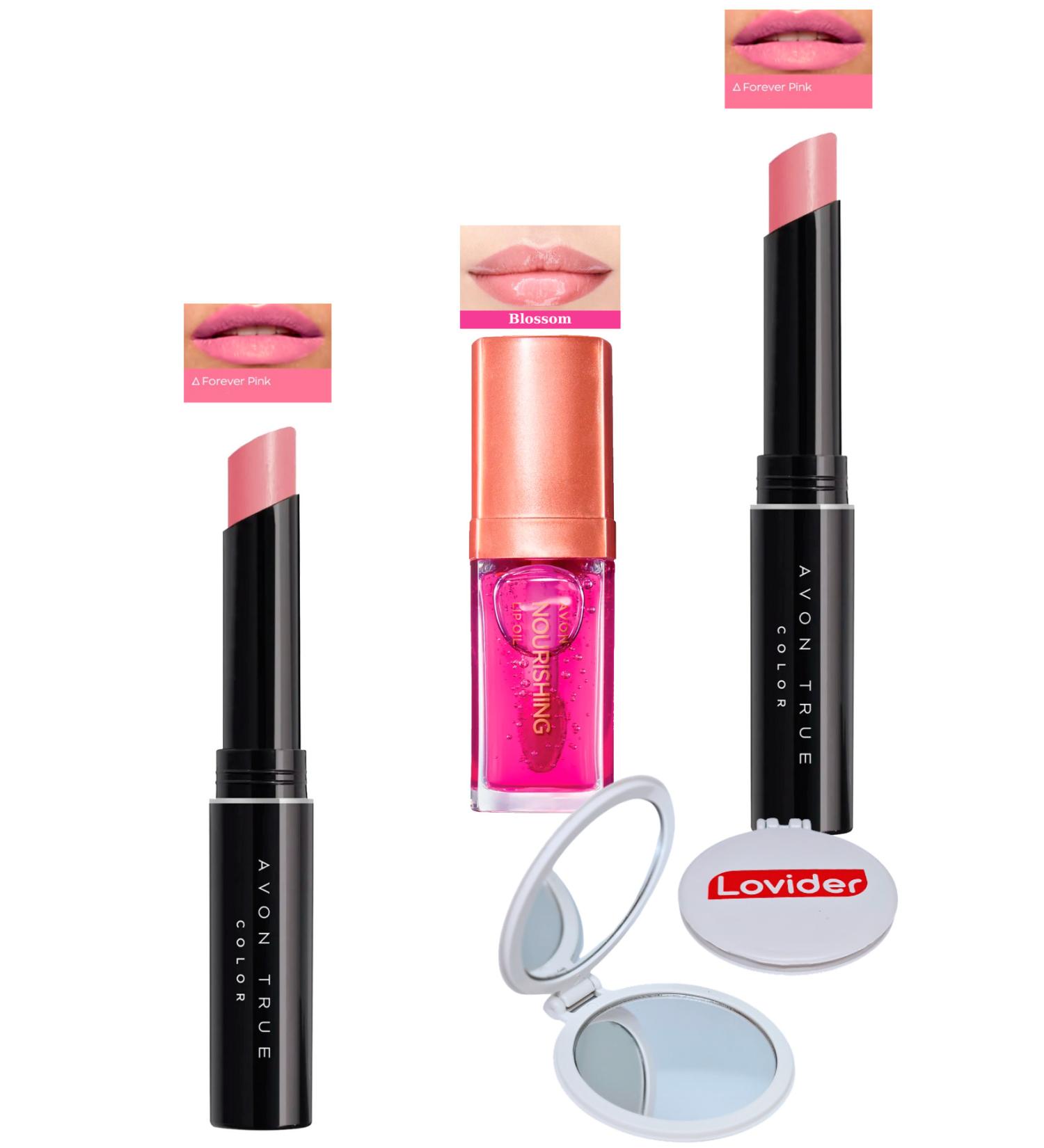 Avon Ultra Beauty Lipstick Forever Pink 2 Pack + Blossom Lip Care Oil + Pocket Mirror - Buy Online on GoSupps.com