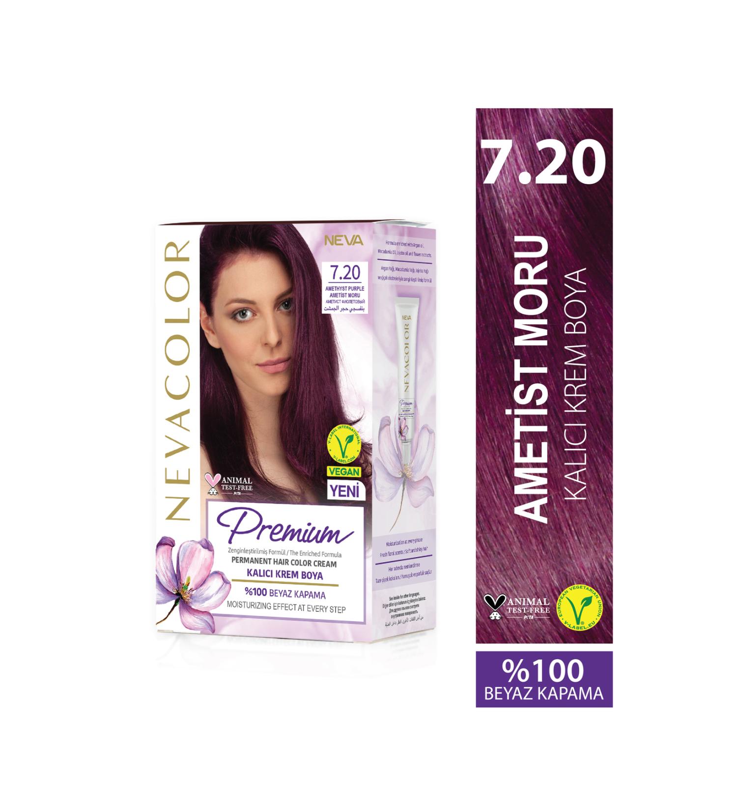 Nevacolor Premium 7.20 AMETHYST PURPLE Permanent Cream Hair Dye Set
