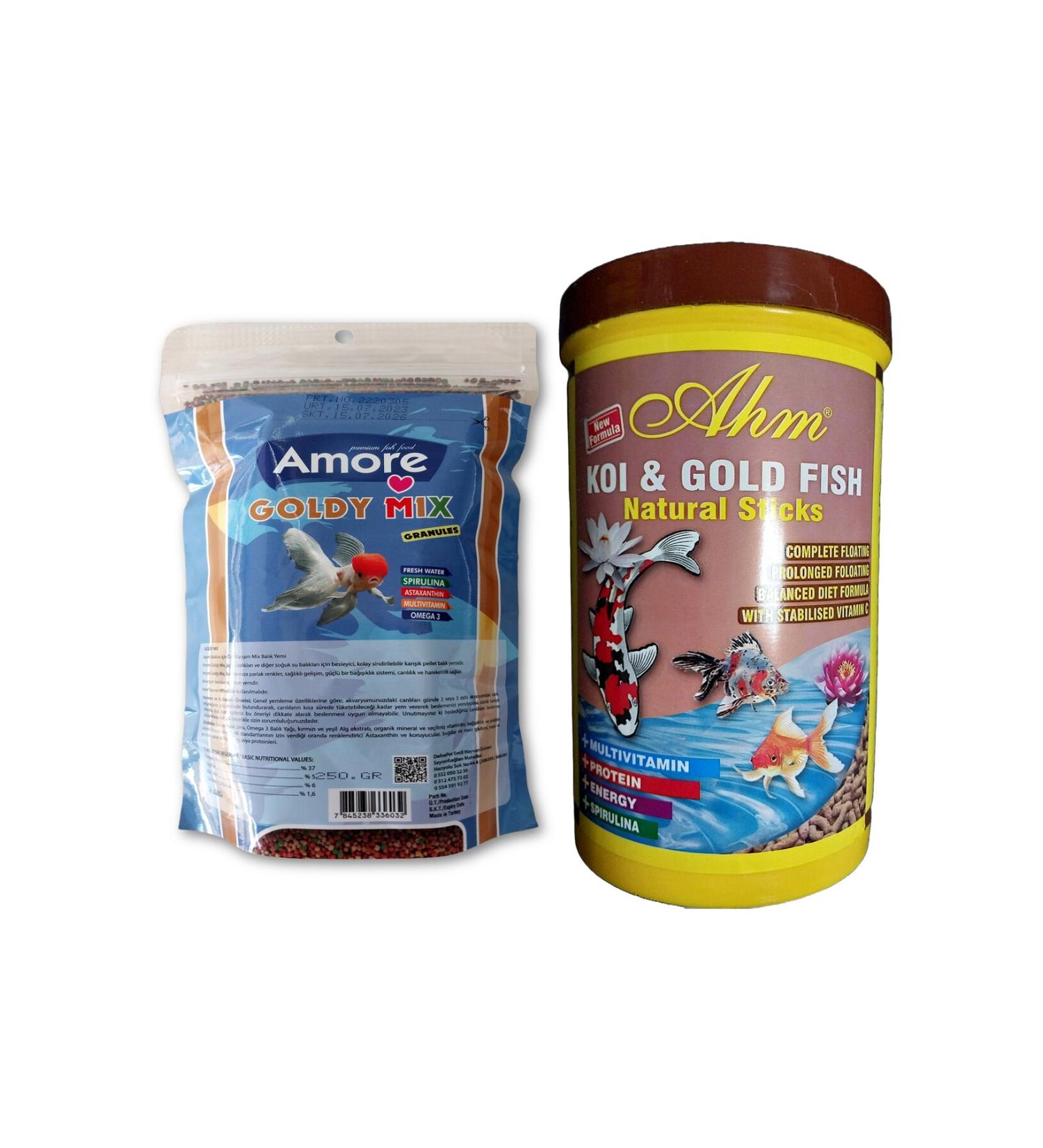 AMORE Goldy Mix 7 Protein 250 gr Easy-Fill-Pack Bag 1000ml AHM Koi Naturel Pond Sticks Fish Food