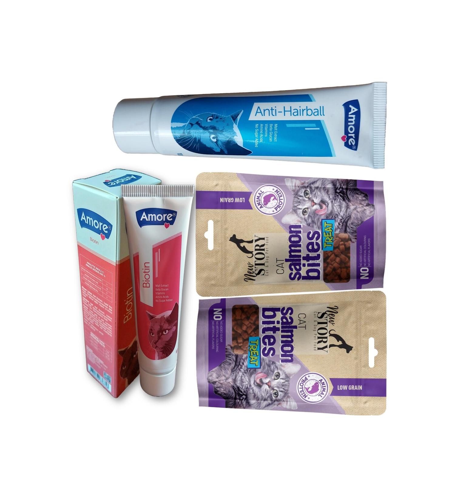 AMORE Hairball Prevention Paste Biotin Malt Cat Salmon Bites 2x60gr Granular Salmon Cat Award
