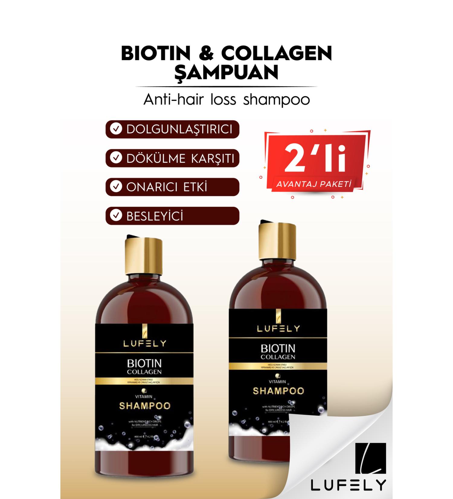 LUFELY Anti-Hair Loss Repair Strengthening Biotin and Collagen Shampoo 400 Ml 2 Pieces Package - Buy Online on GoSupps.com