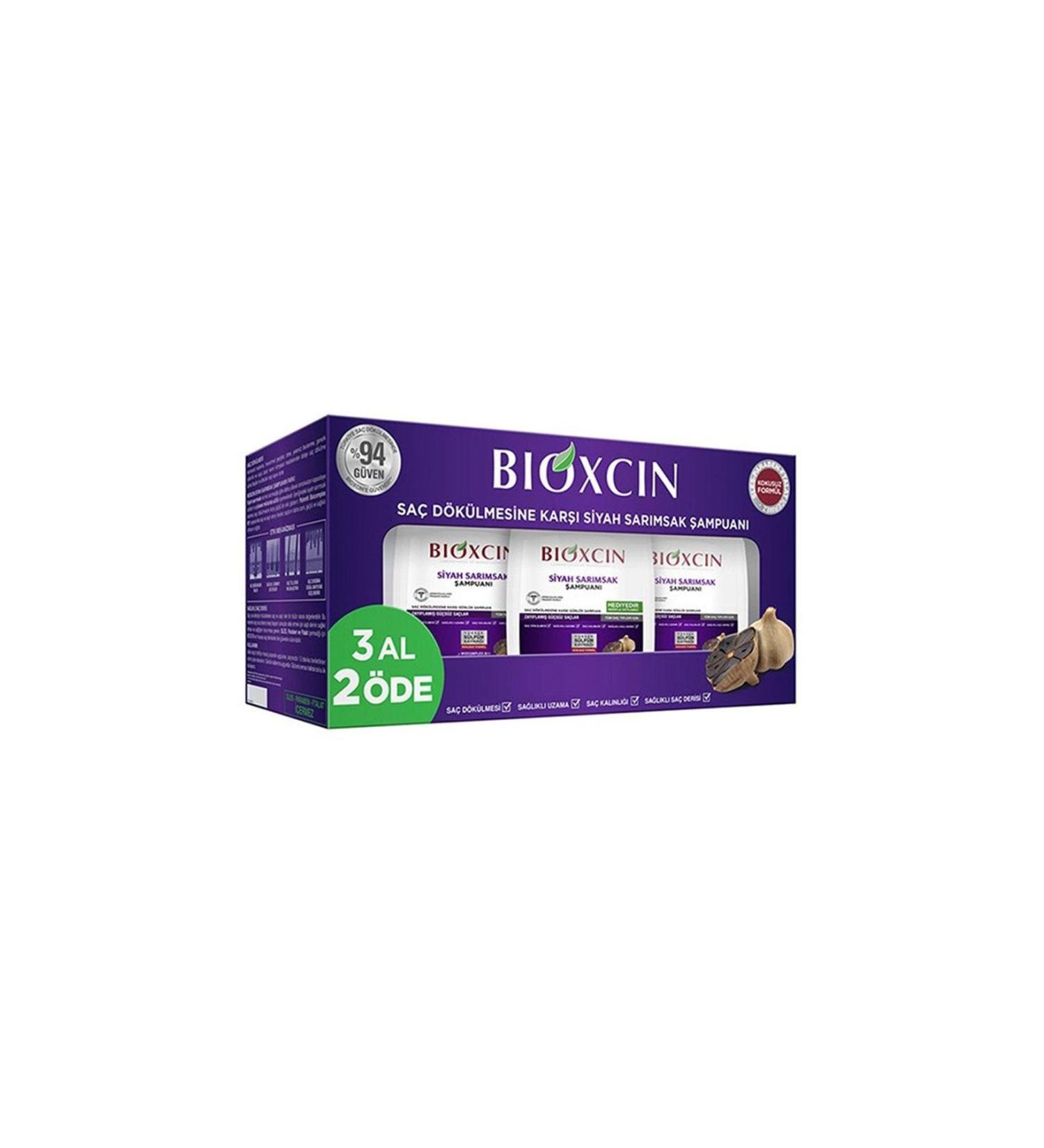 Bioxcin Black Garlic Shampoo Against Hair Loss 3x300 ml For Weak Hair.ekz1
