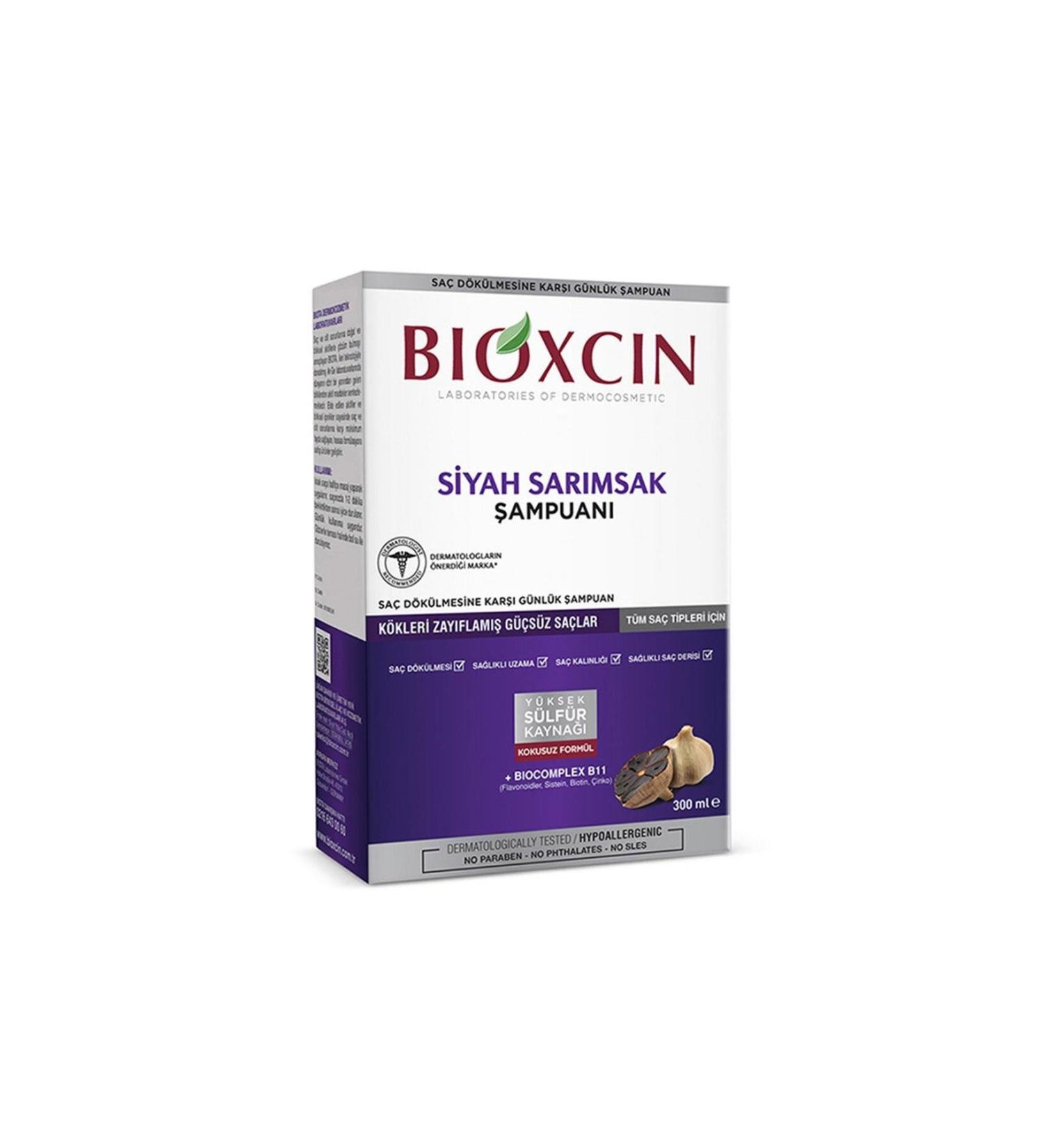 Bioxcin Black Garlic Shampoo Against Hair Loss 300 ml Shampoo for Weakened and Weak Hair./