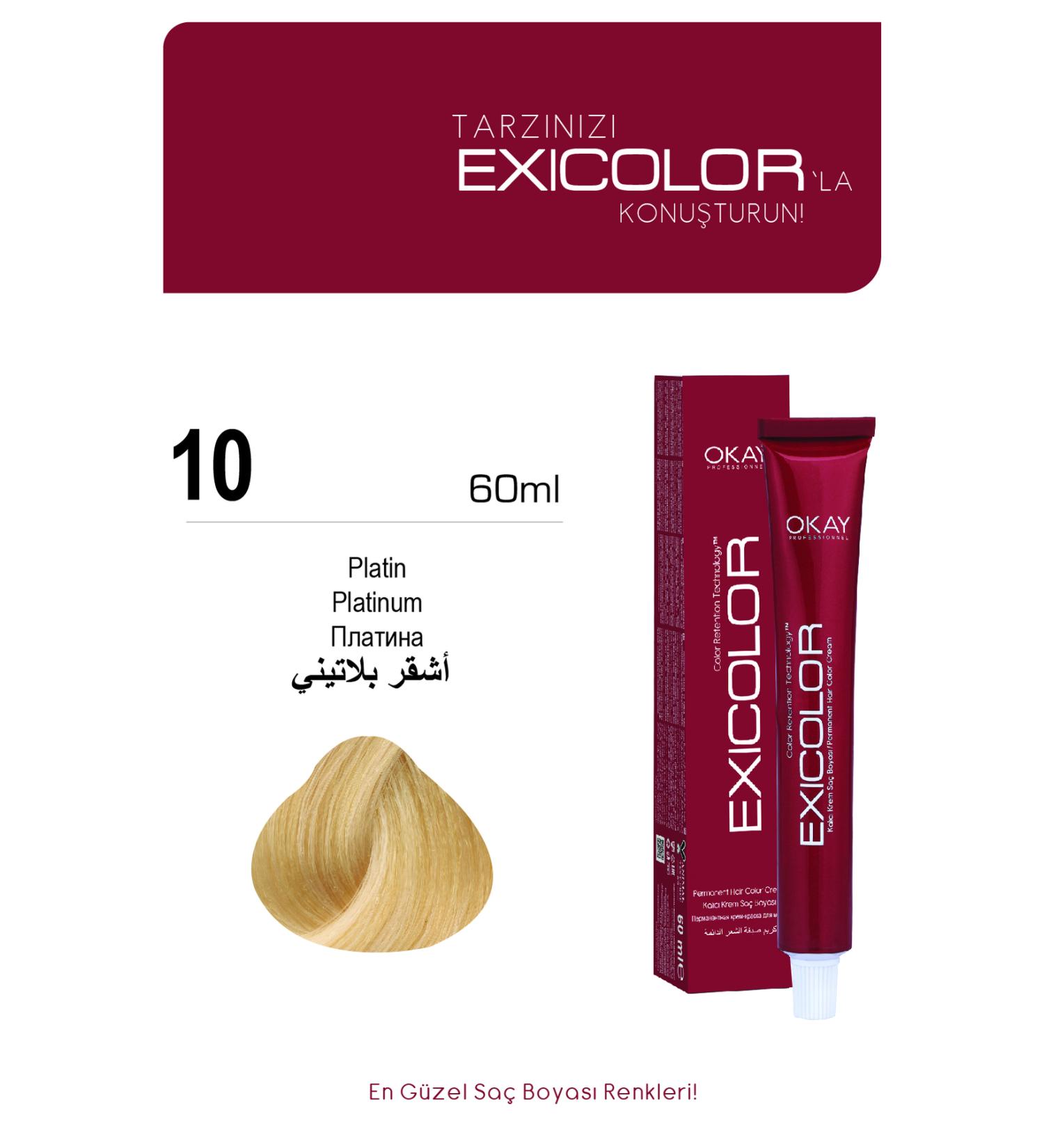 Exicolor 10 PLATINUM Permanent Cream Hair Dye 60ml - Buy Online on GoSupps.com