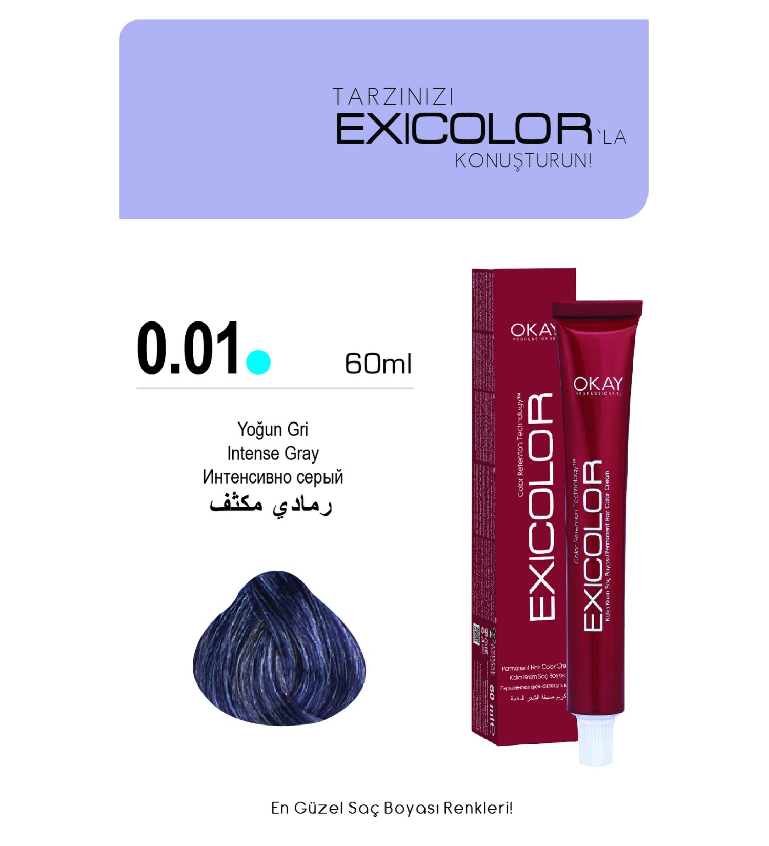 Exicolor MIX 0.01 INTENSIVE GREY Permanent Cream Hair Dye 60ml - Buy Online on GoSupps.com