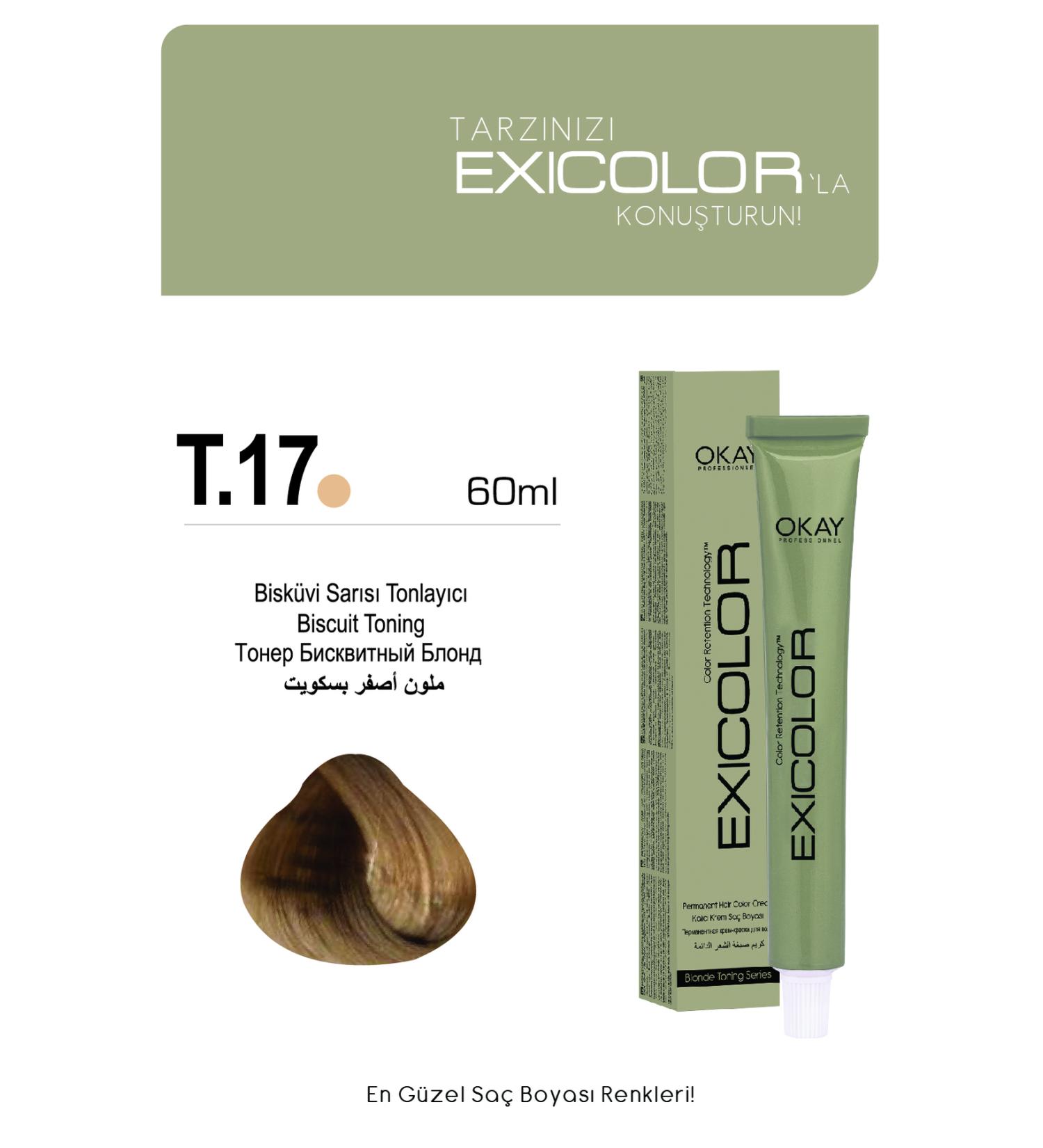 Exicolor Toning T.17 BISCUIT YELLOW Permanent Cream Hair Dye 60ml