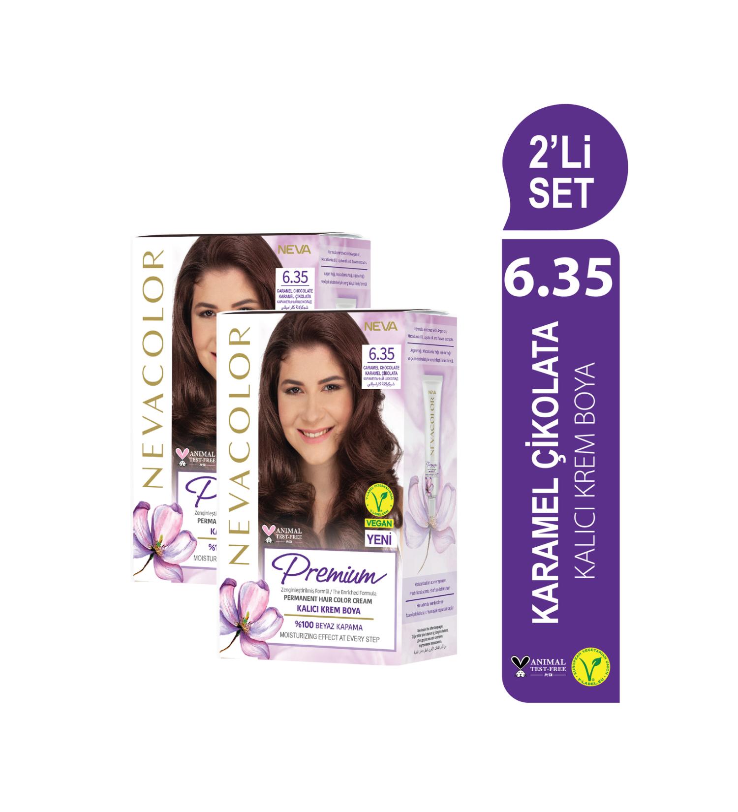Nevacolor Premium 2-PIECE SET 6.35 CARAMEL CHOCOLATE Permanent Cream Hair Dye Set