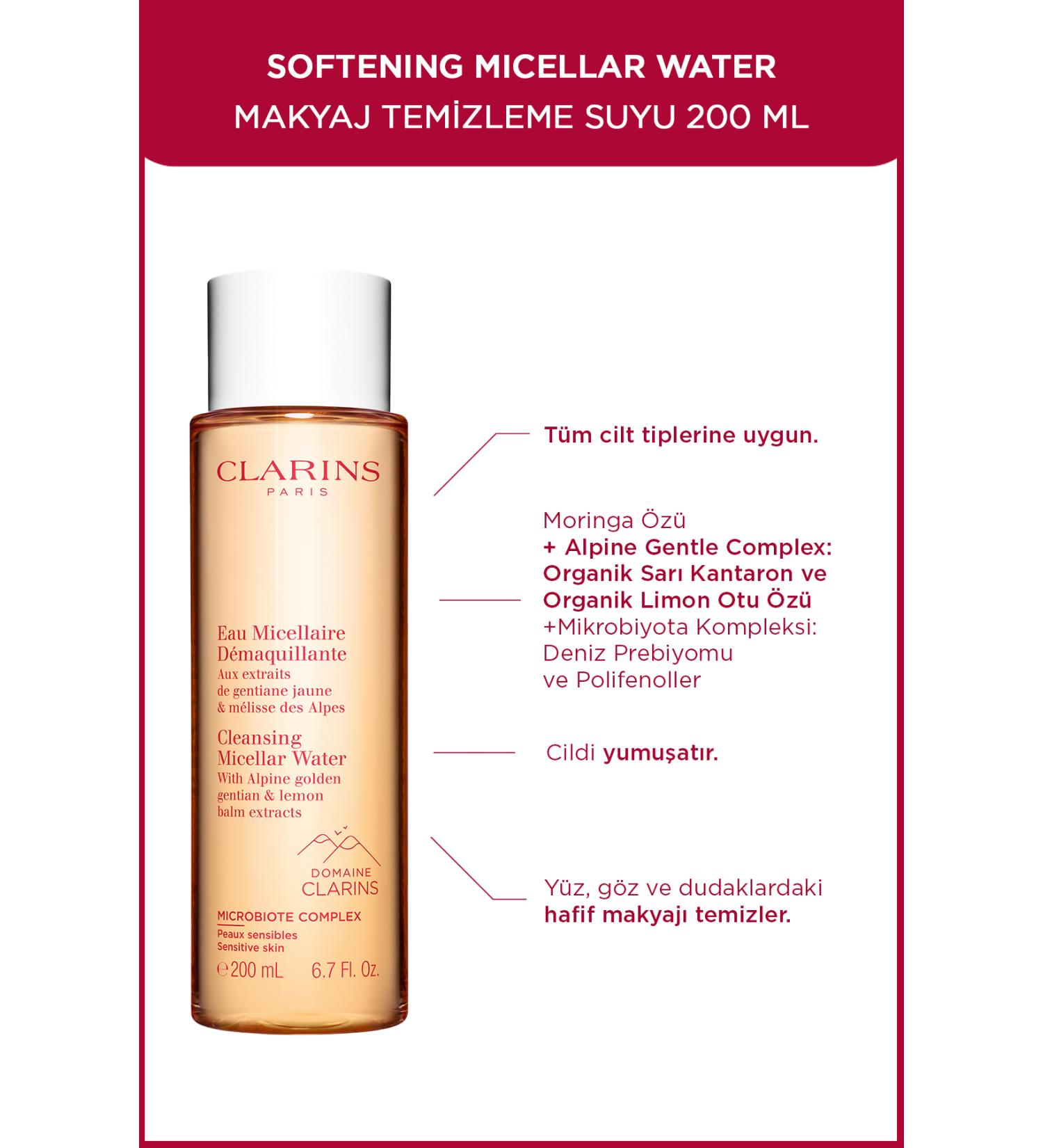 Clarins Softening Micellar Water 200ml- 200 ml Make-Up Remover Water (FOR ALL SKIN TYPES)