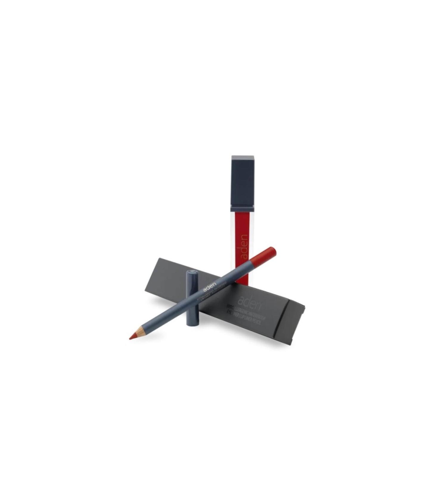 Aden Liquid Lipstick + Lipliner Pencil Set (09 Russian Red)