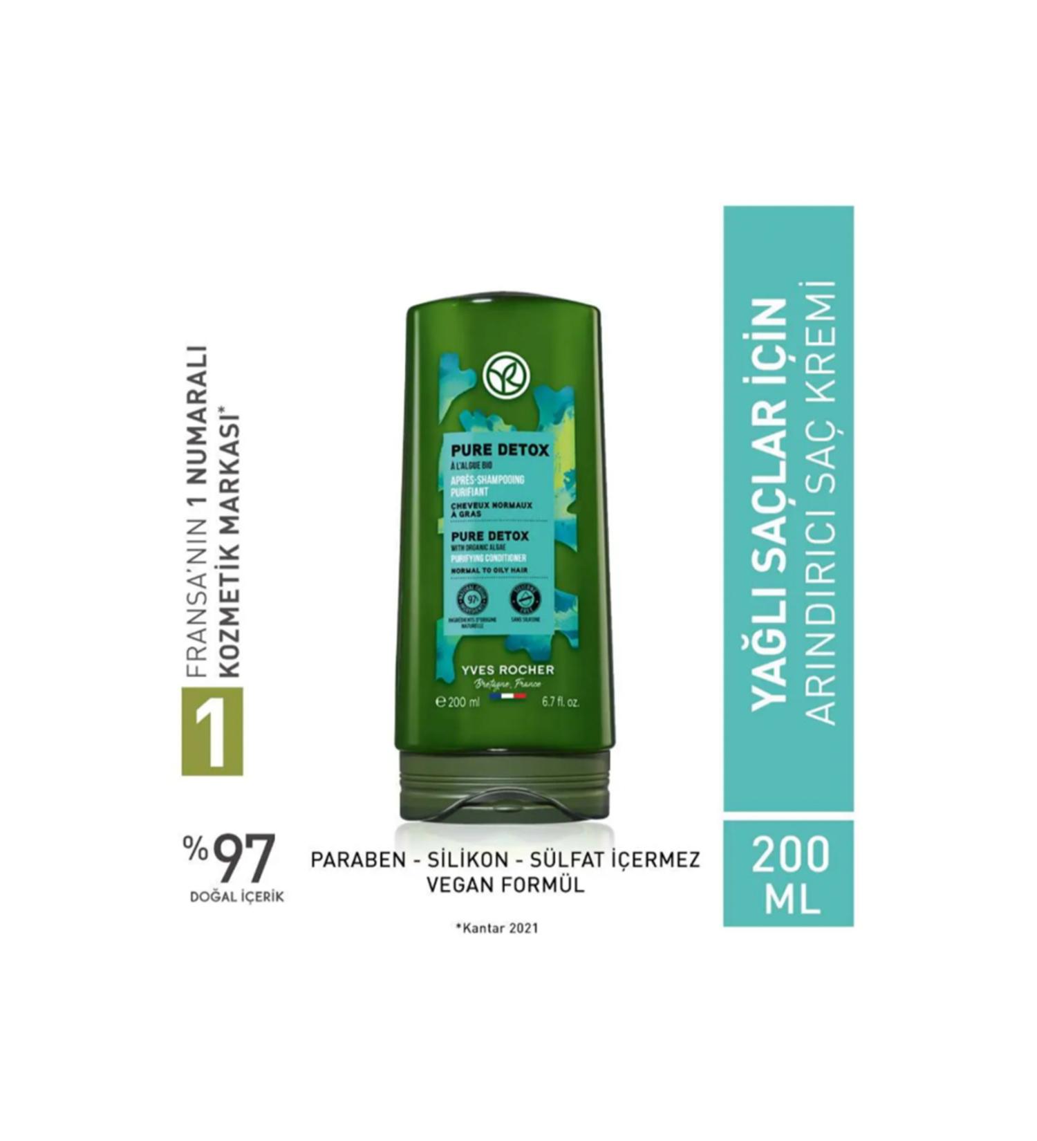 Yves Rocher Purifying Conditioner - Oily Hair / Pure Detox Detoxifying Moringa Seed Extract and Agave 200 ml