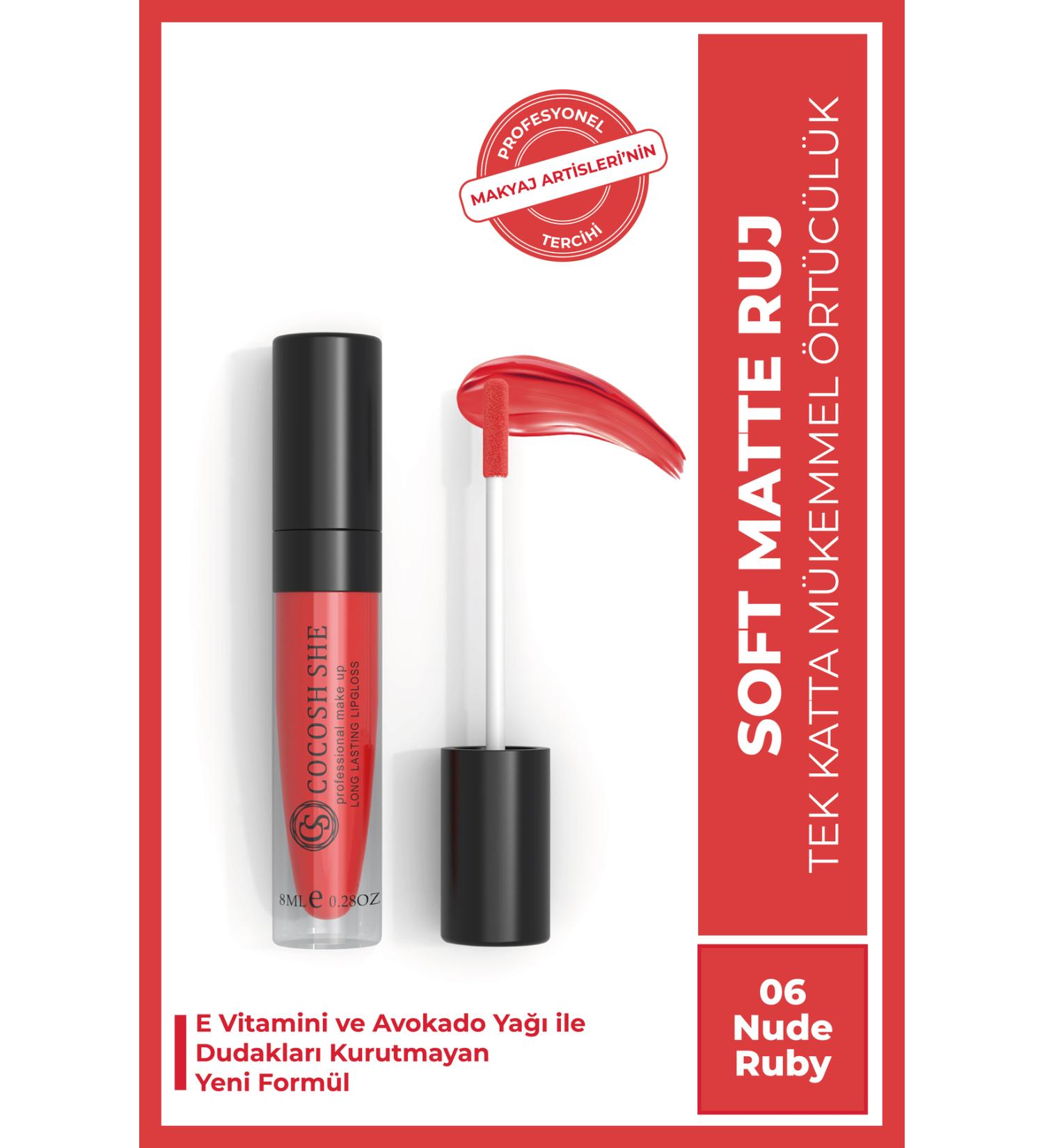 Cocosh She Soft Matte Liquid Matte Lipstick 06 Nude Ruby Vitamin E Avocado Oil Creamy Texture Matte Finish Smudge-proof - Buy Online on GoSupps.com
