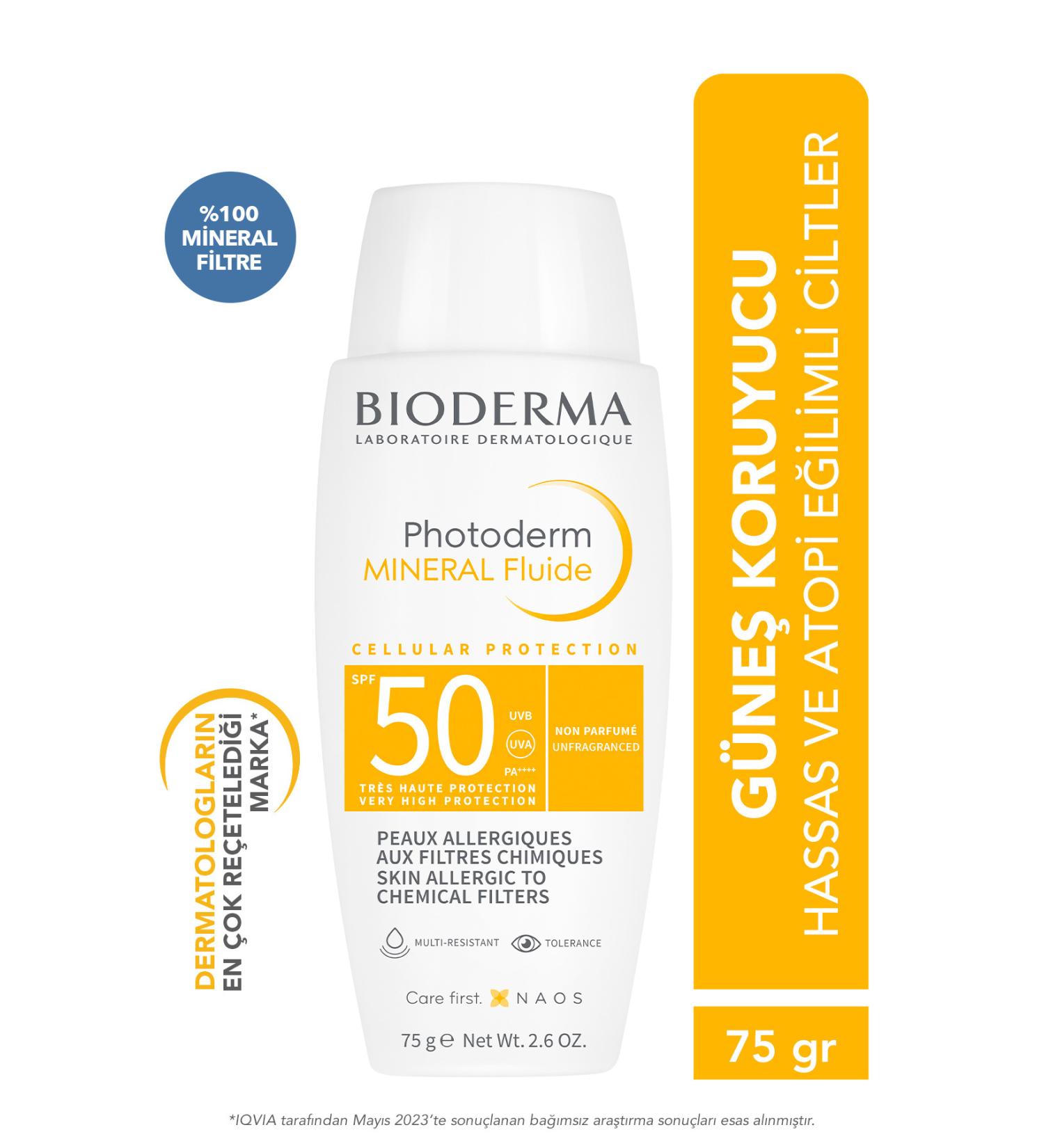 Bioderma MINERAL FLUID SPF50+ SKIN BRIGHTENING HIGH PROTECTION FACE BODY SUN CREAM 75 gr PSSN1751