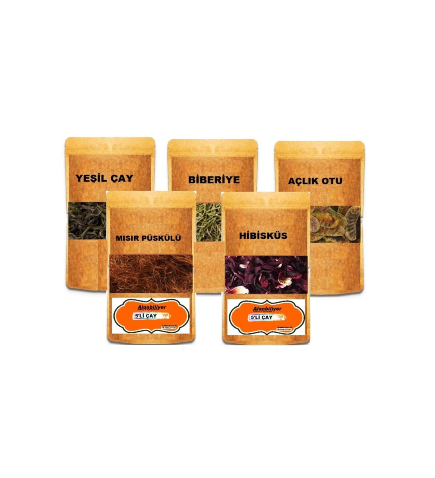 Alanbebilir Detox Tea 5 Pack Green Tea - Hibiscus - Rosemary - Corn Silk - Hunger Herb