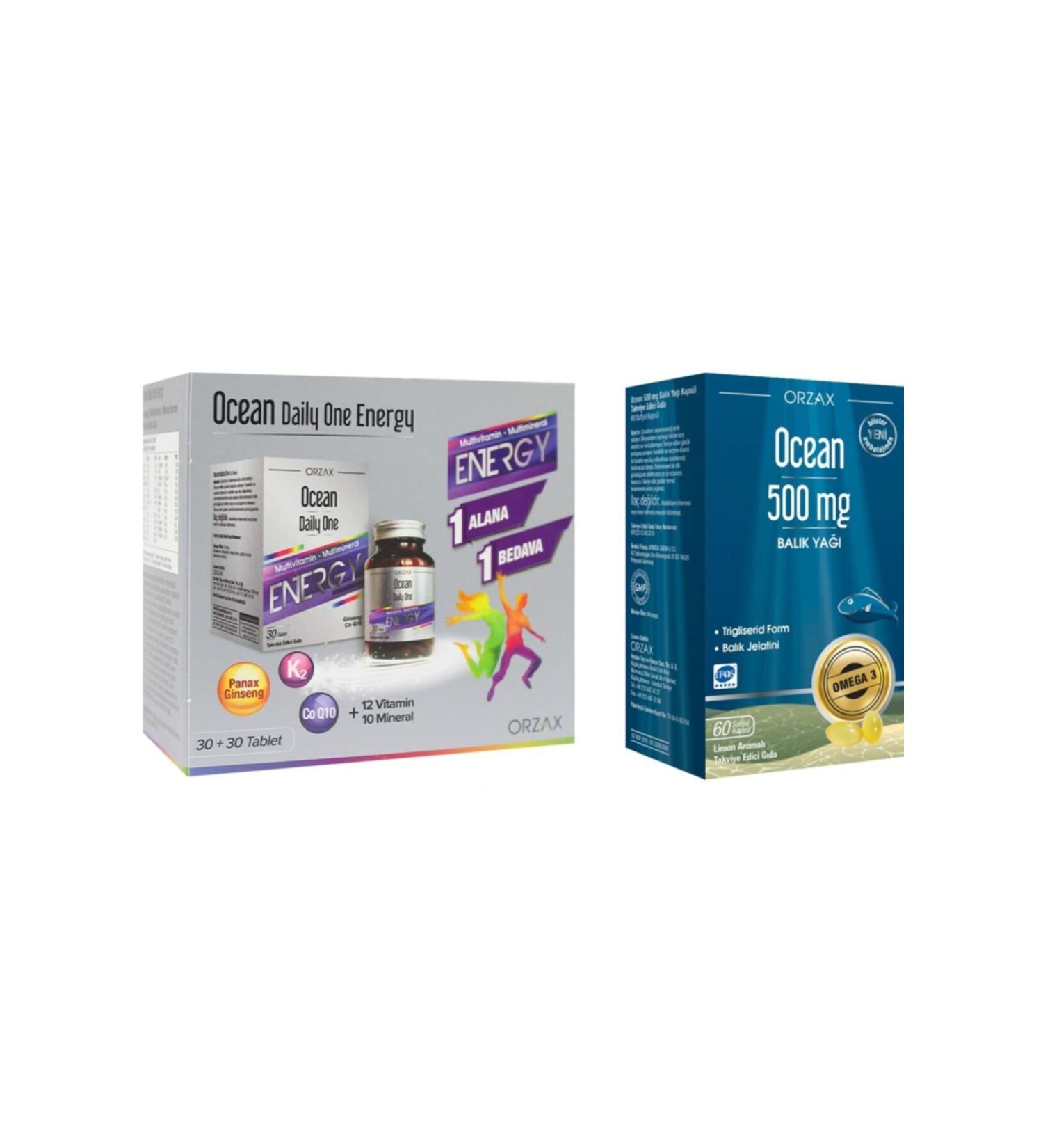 Ocean Daily One Energy 60(30x2) Tablets and Ocean Fish Oil 500mg 60 Capsules