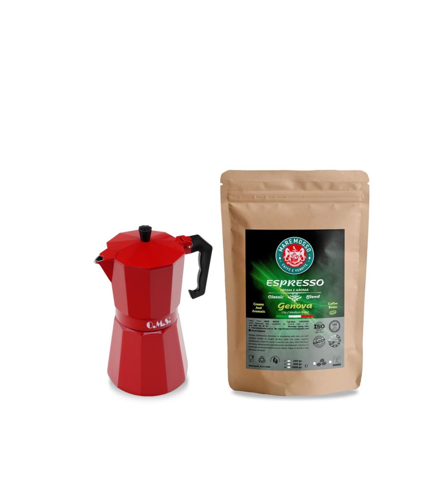 Mare Mosso Caffe Vendite Genova Espresso Coffee 250 Gr. & Moka Pot (Red) 1st Set - Buy Online on GoSupps.com
