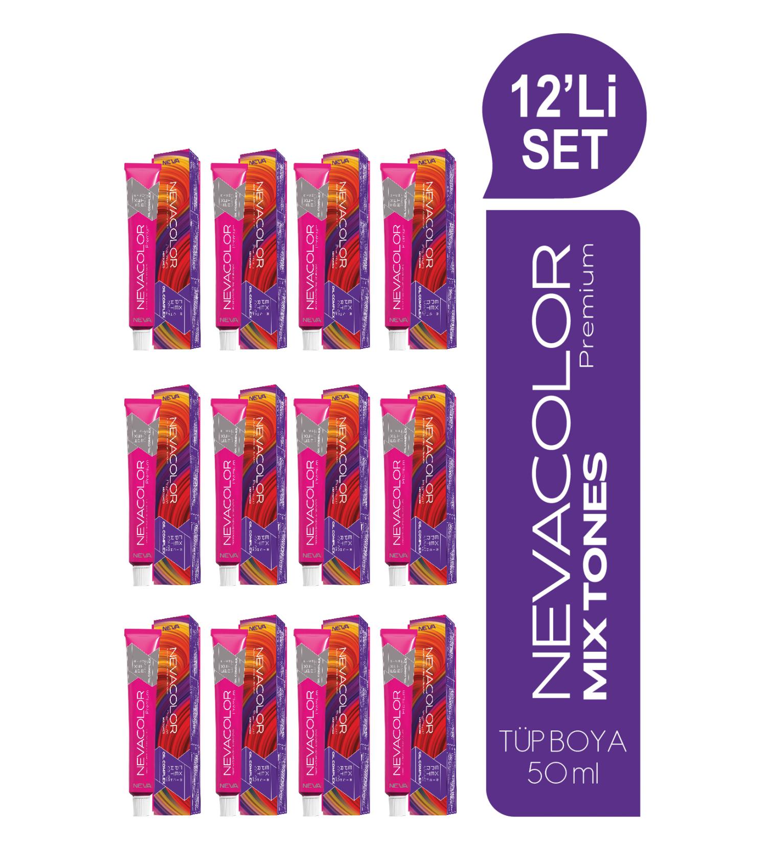 Nevacolor Premium 12-PIECE SET TUBE MIX Permanent Cream Hair Dye 50 ml x 12 Pieces