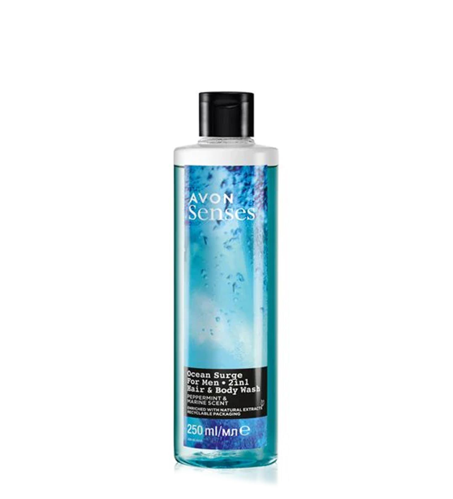 Avon Senses Ocean Surge Men's Shower Gel for Hair and Body with Mint and Sea Scent 250 Ml.