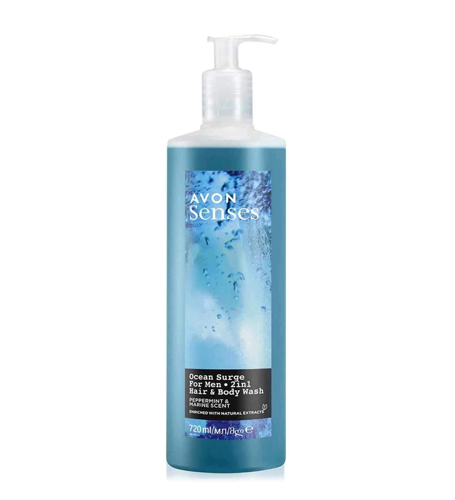 Avon Senses Ocean Surge Men's Shower Gel for Hair and Body with Mint and Sea Scent 720 Ml.