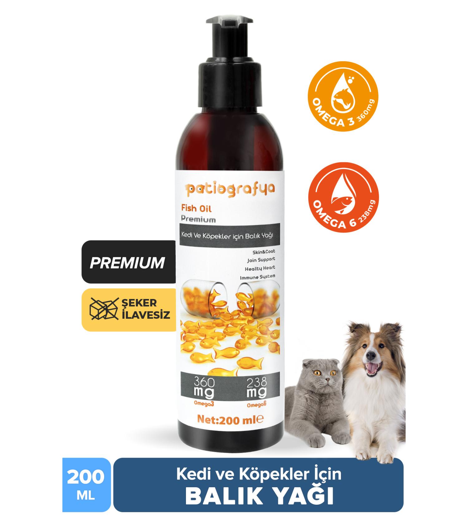 patiografya Premium Fish Oil with Omega 3 and 6 for Cats and Dogs - Immune System Fur Care - Buy Online on GoSupps.com