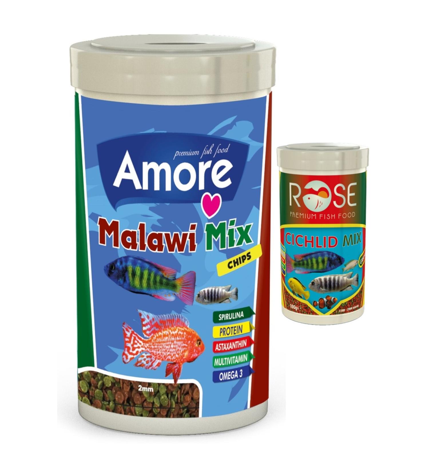 AMORE Malawi Mix Flat Chips 1000ml Rose Cichlid Granule Mix 250ml Box Mixed Fish Food