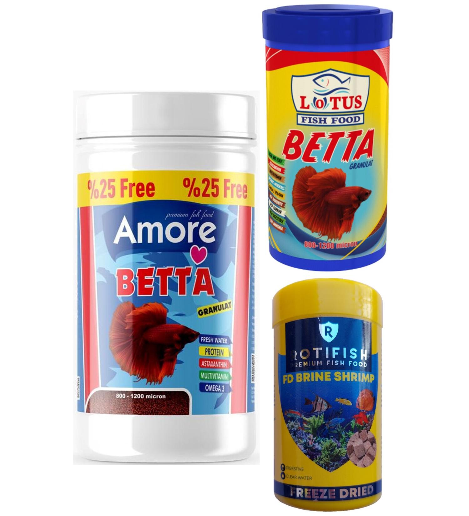 AMORE Betta Fish Food 125ml Lotus Betta 100ml Brine Shrimp 100ml Box Aquarium Granule Fish Food