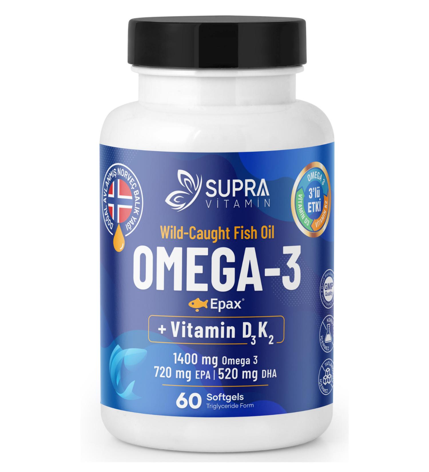 Supra Protein Epax Omeg-3 Fish Oil 2 000 Mg Fish Oil + Vitamin D3 & K2 60 Capsules - Buy Online on GoSupps.com