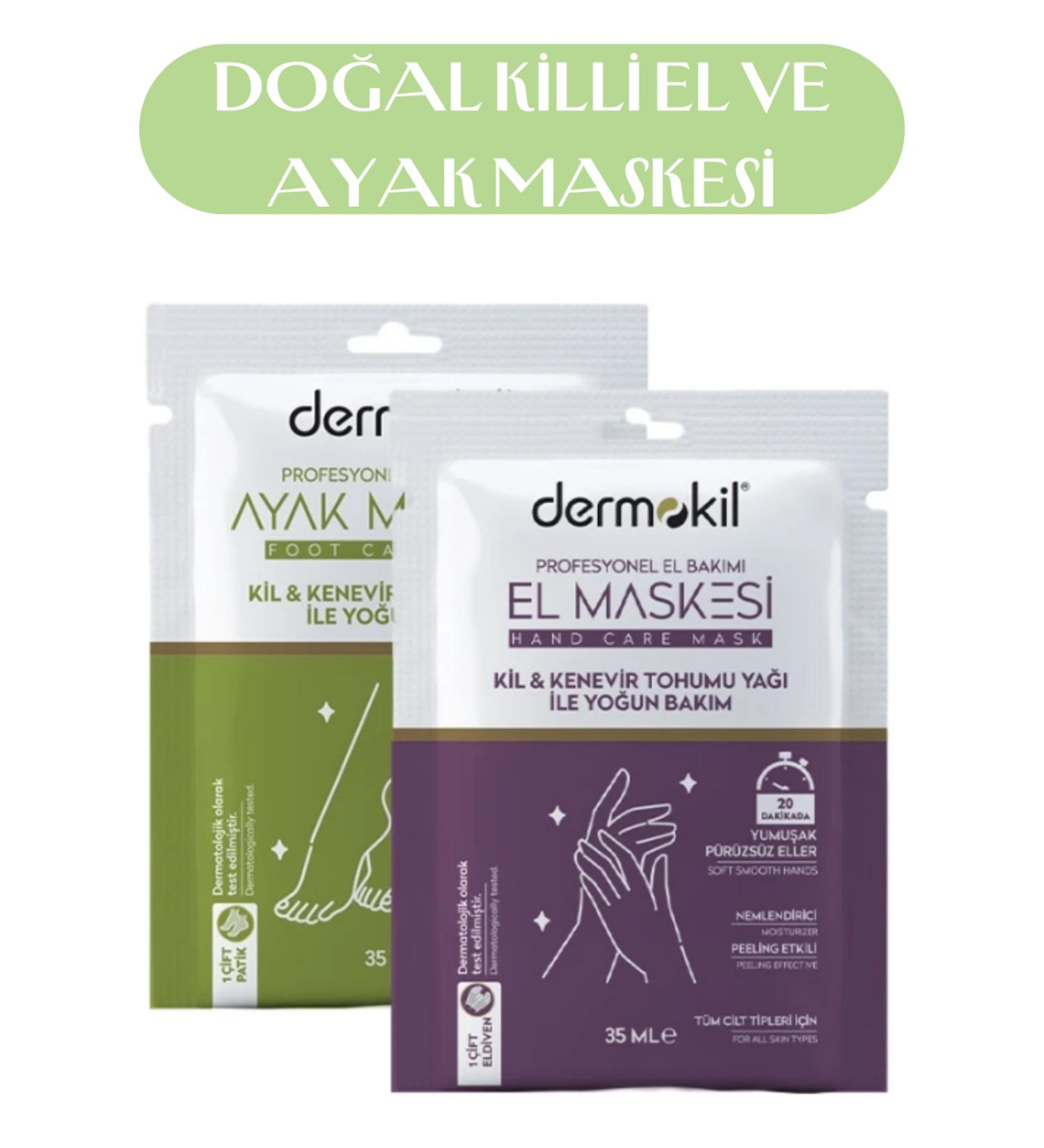 Dermokil Clay and Hemp Oil Peeling Effect Foot Mask 35 ml + Hand Mask 35 ml Set of 2