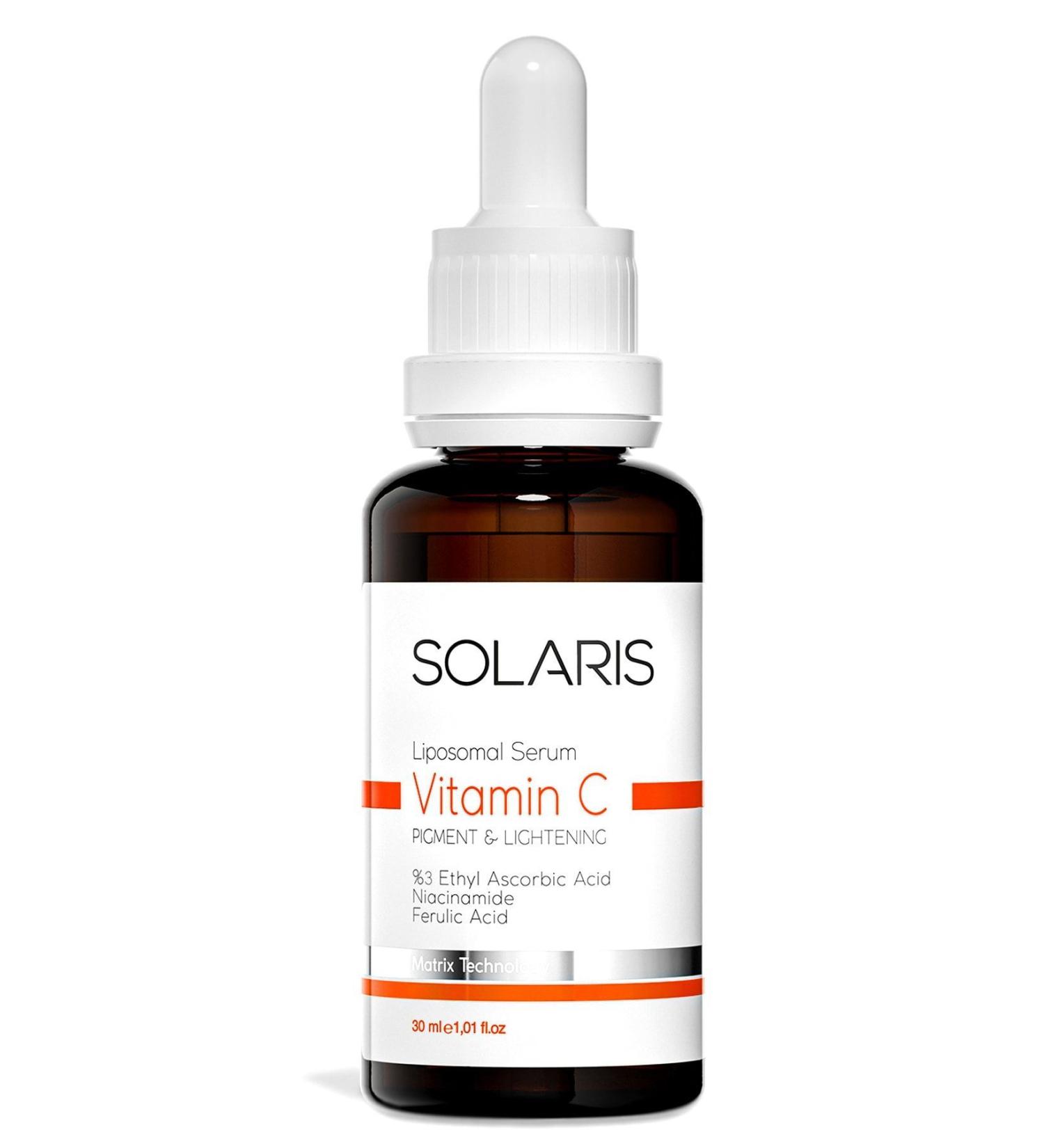 SOLARIS Vitamin C Serum Anti-Stain for All Skin Types 30 ml (3% ETHYL ASCORBIC ACID AND NIACINAMIDE) - Buy Online on GoSupps.com