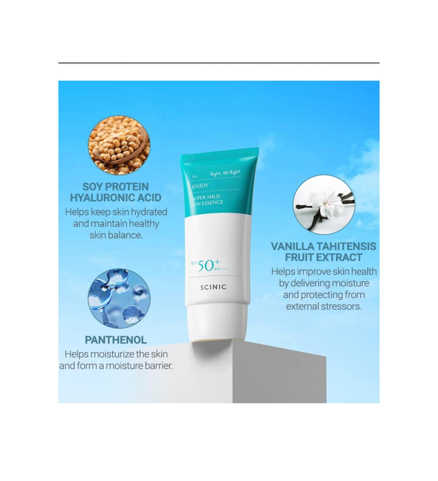Scinic Enjoy Super Mild Sun Essence SPF50+ PA++++ (50ml) |Korean Skincare KOREA Vegan Sunscreen - Buy Online on GoSupps.com