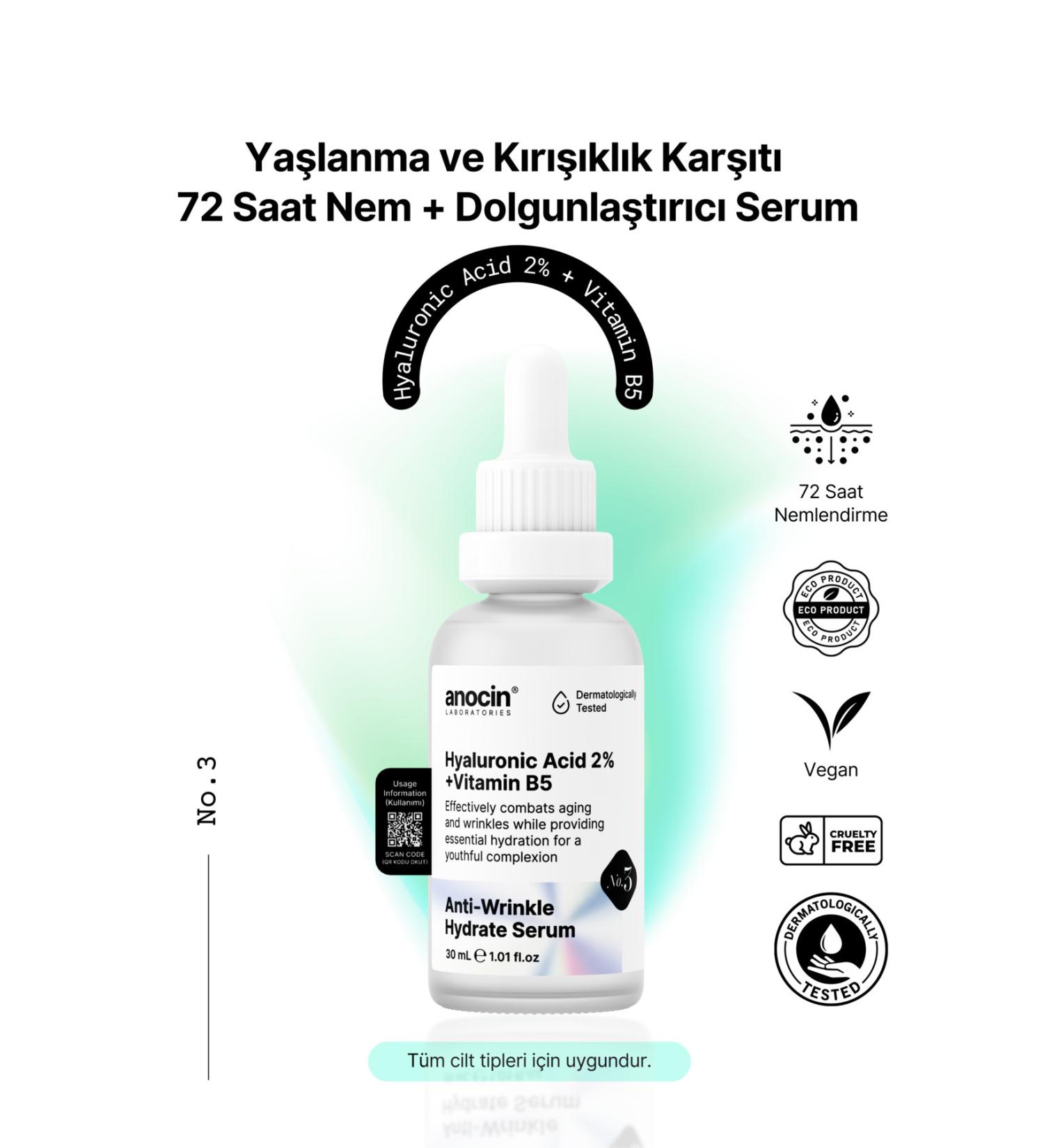 anocin Hyaluronic Acid 2% + Vitamin B5 Anti-Aging and Anti-Wrinkle 72h Moisture and Plumping serum