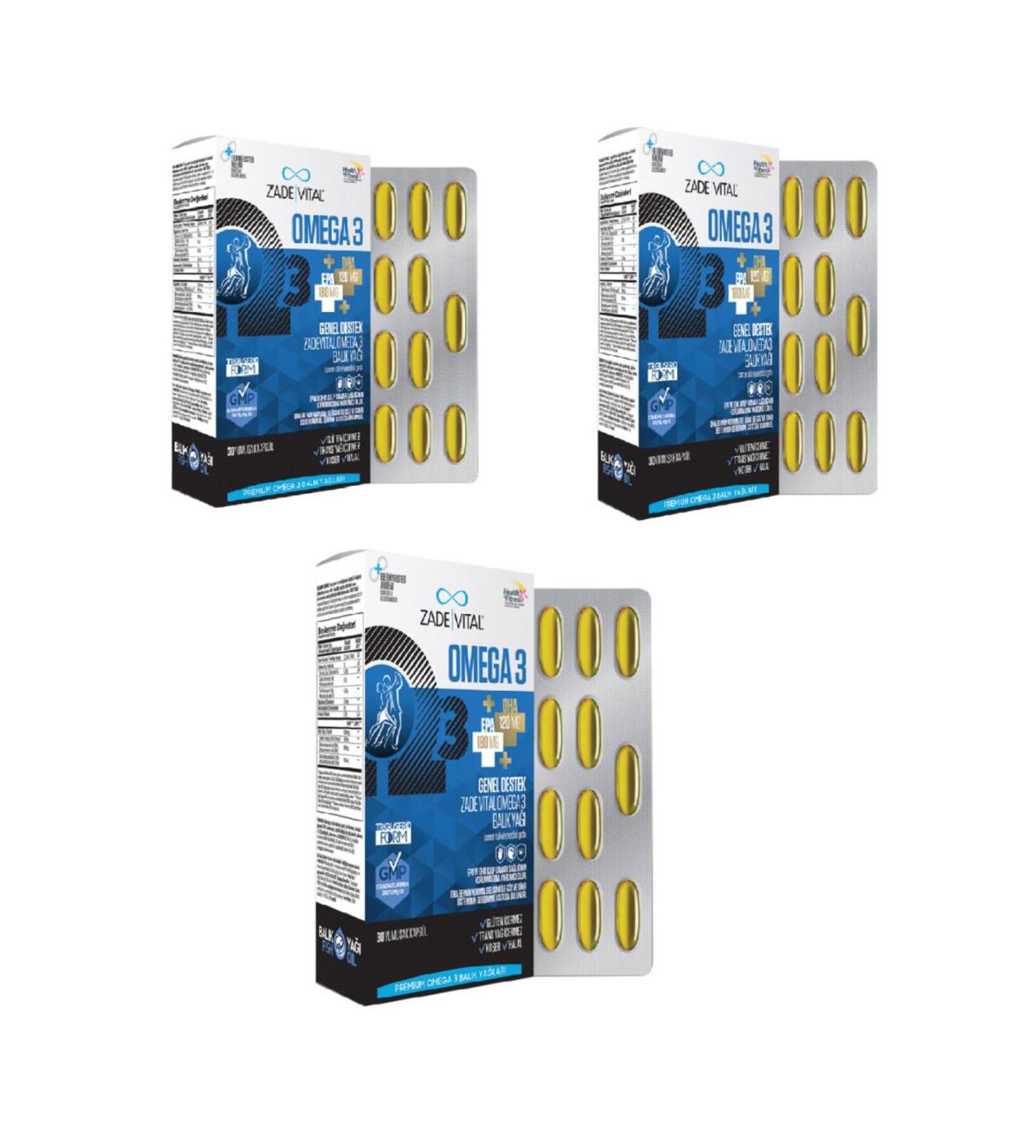 Zade Vital Omega 3 Fish Oil Premium 30 Capsules 3 Pcs Advantage Package