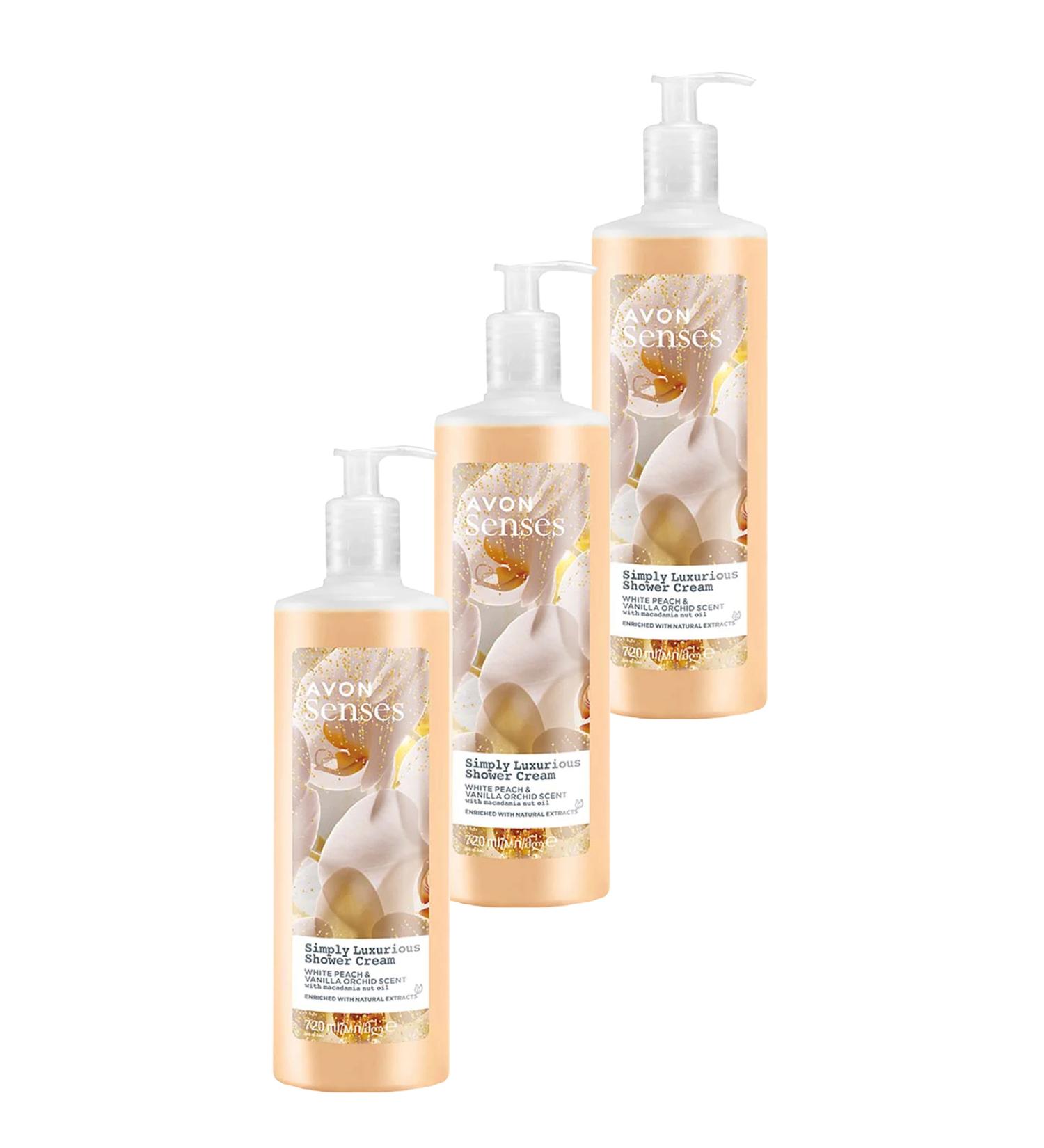 Avon Simply Luxurious White Peach and Vanilla Orchid Scented Shower Cream 720 Ml. Set of Three