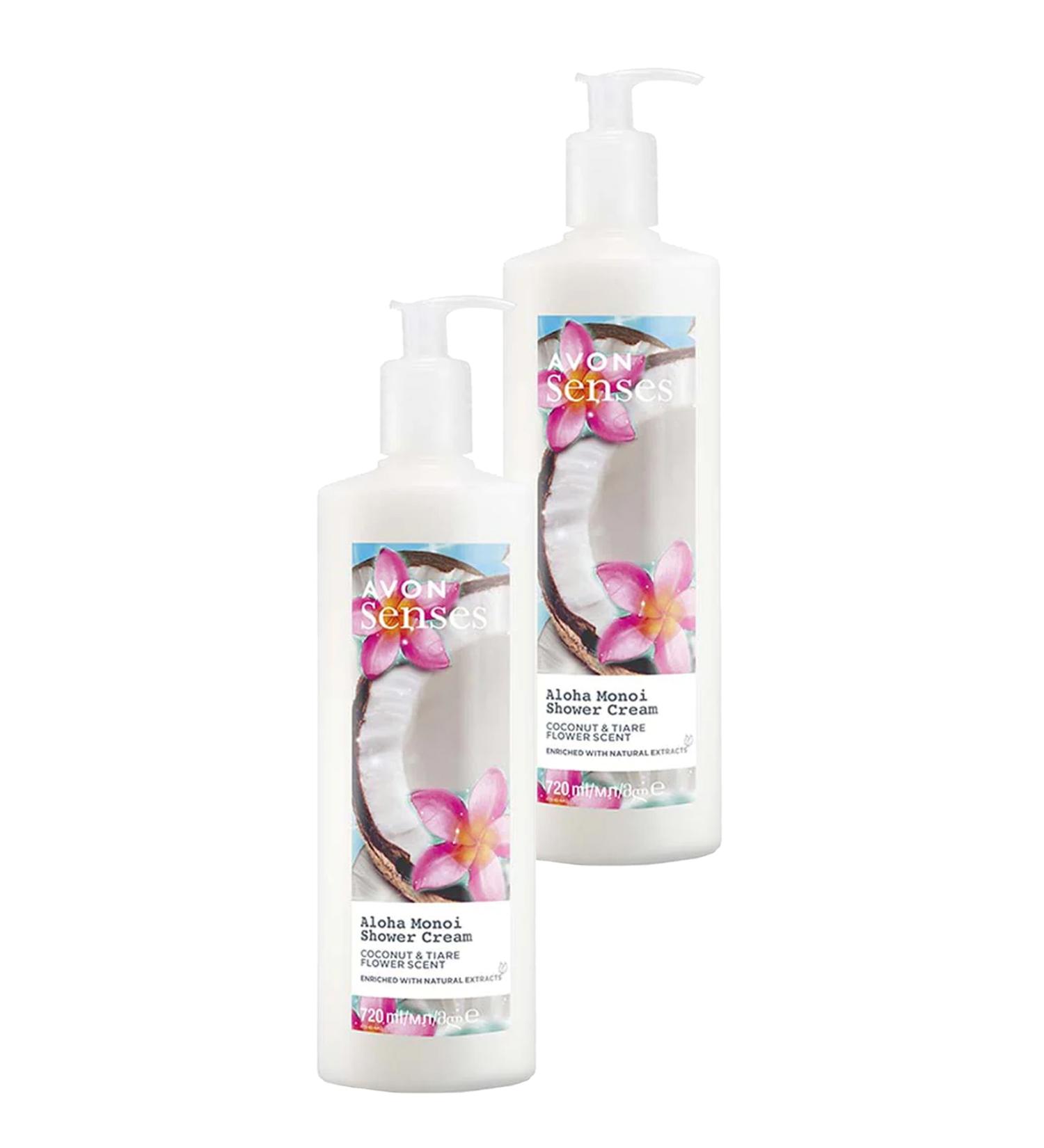 Avon Senses Aloha Monoi Tiare Flower and Coconut Scented Cream Shower Gel 720 Ml. Set of Two