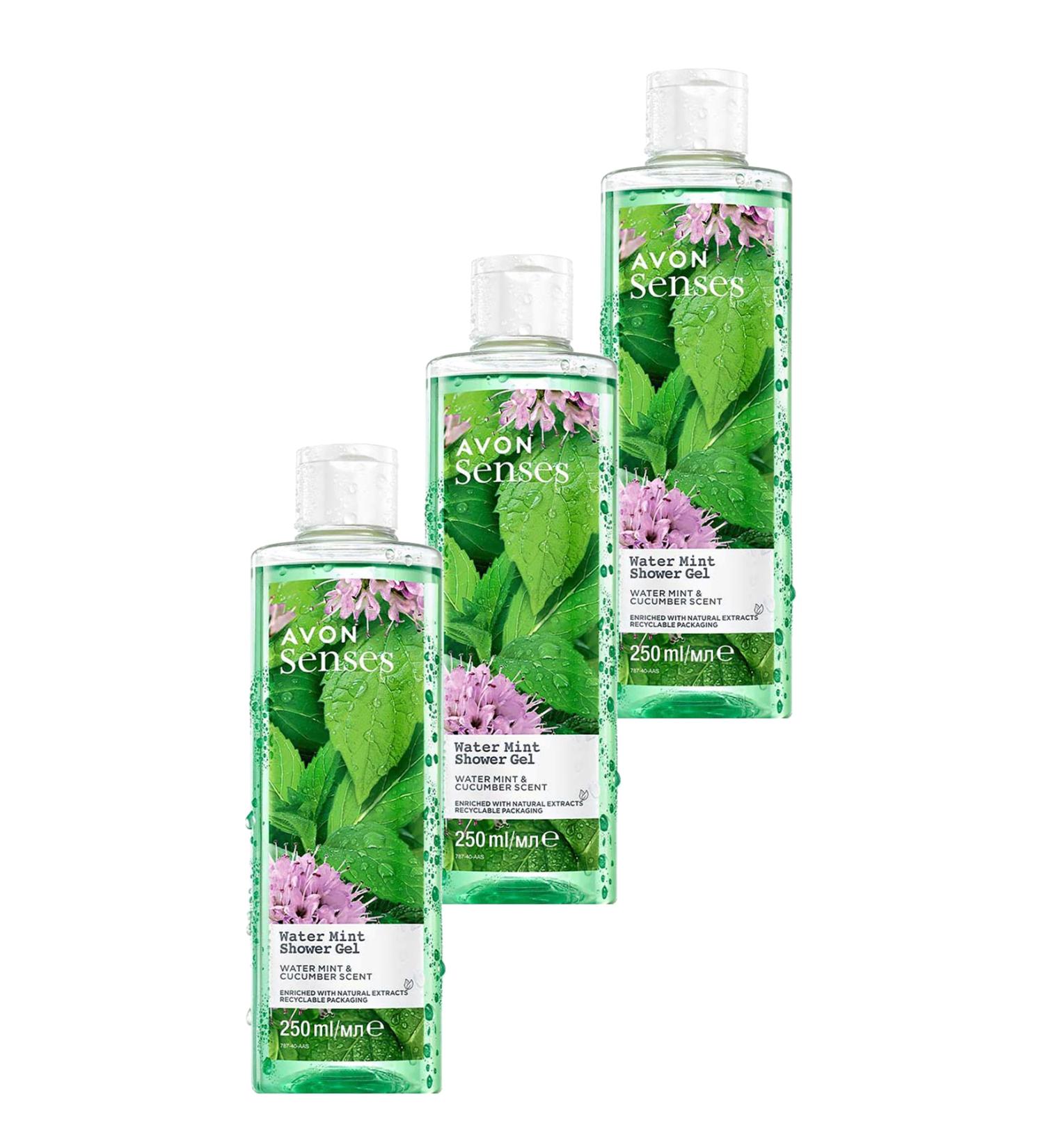 Avon Senses Water Mint Mint and Cucumber Scented Shower Gel 250 Ml. Triple Set