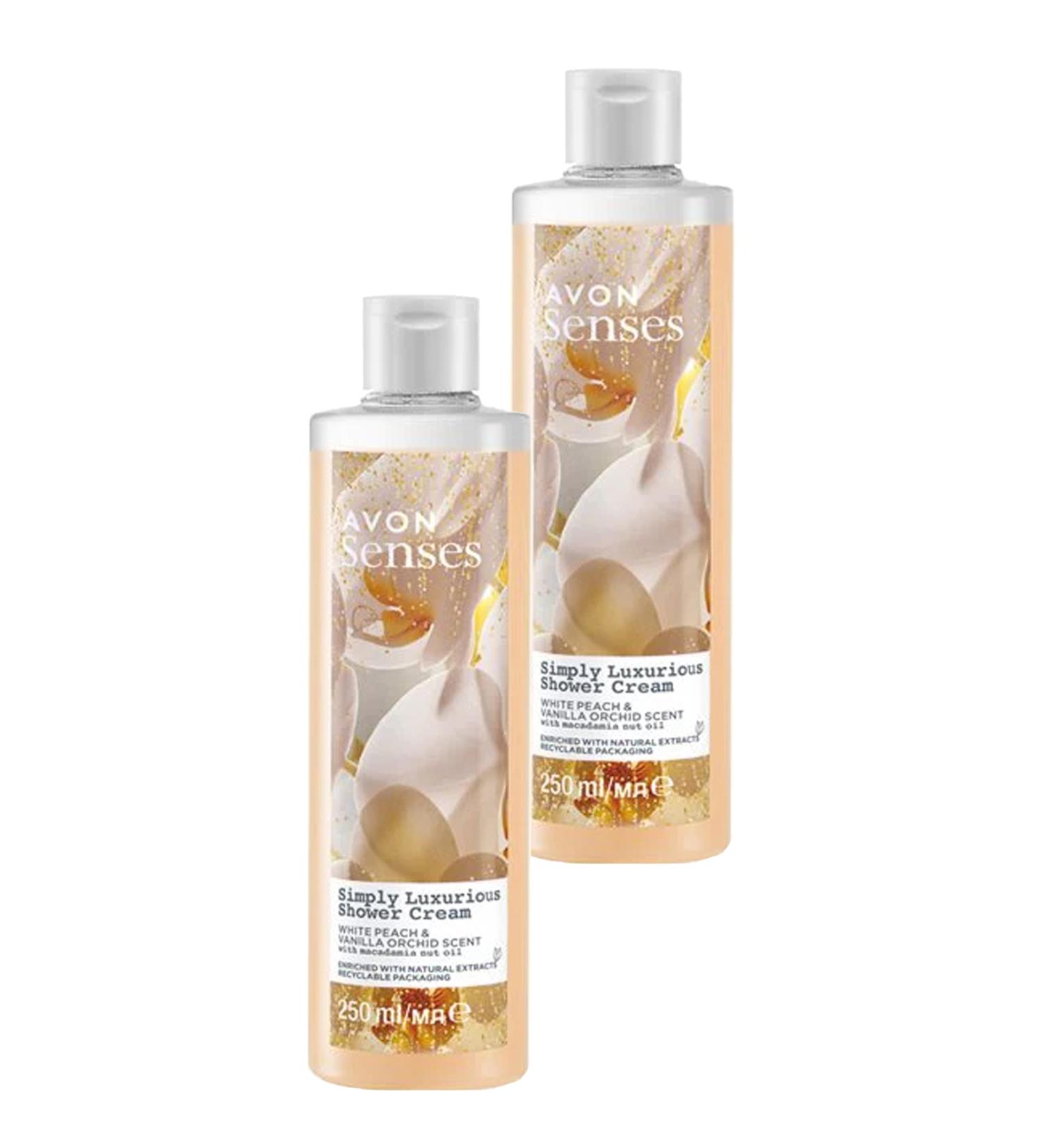 Avon Simply Luxurious White Peach and Vanilla Orchid Scented Shower Cream 250 Ml. Set of Two