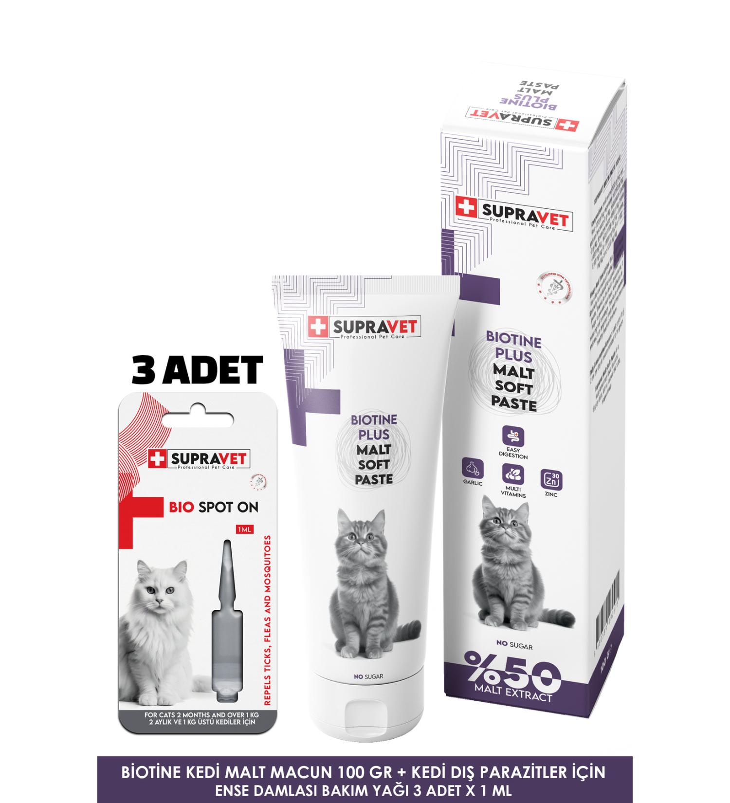 Supravet Biotine Cat Malt Paste 100 Gr + Cat External Parasite Care Oil Drops 3 PCS - Buy Online on GoSupps.com