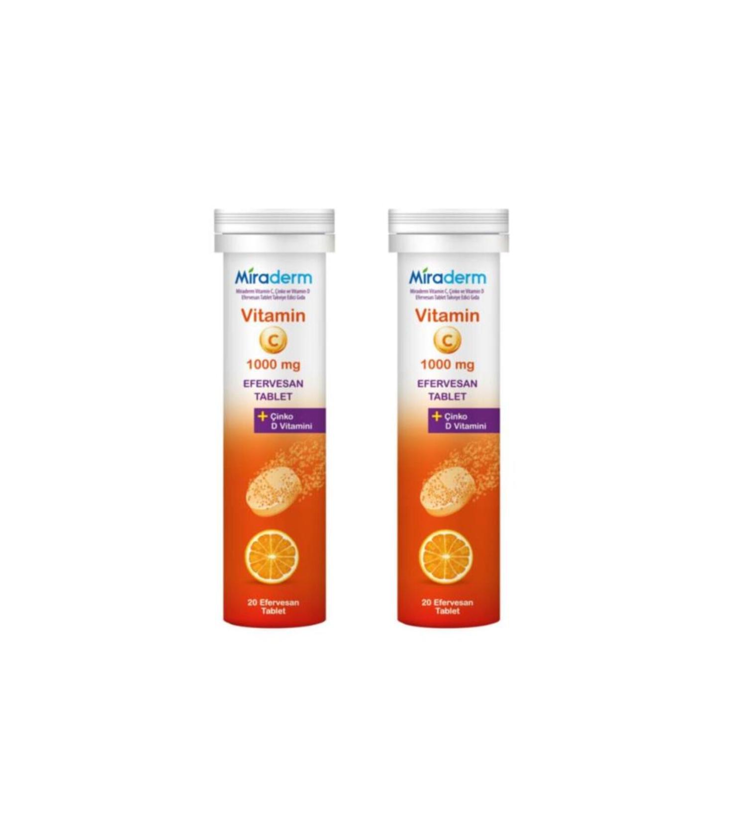 Miraderm Vitamin C 1000 Mg 20 Effervescent Tablets 2 Pieces