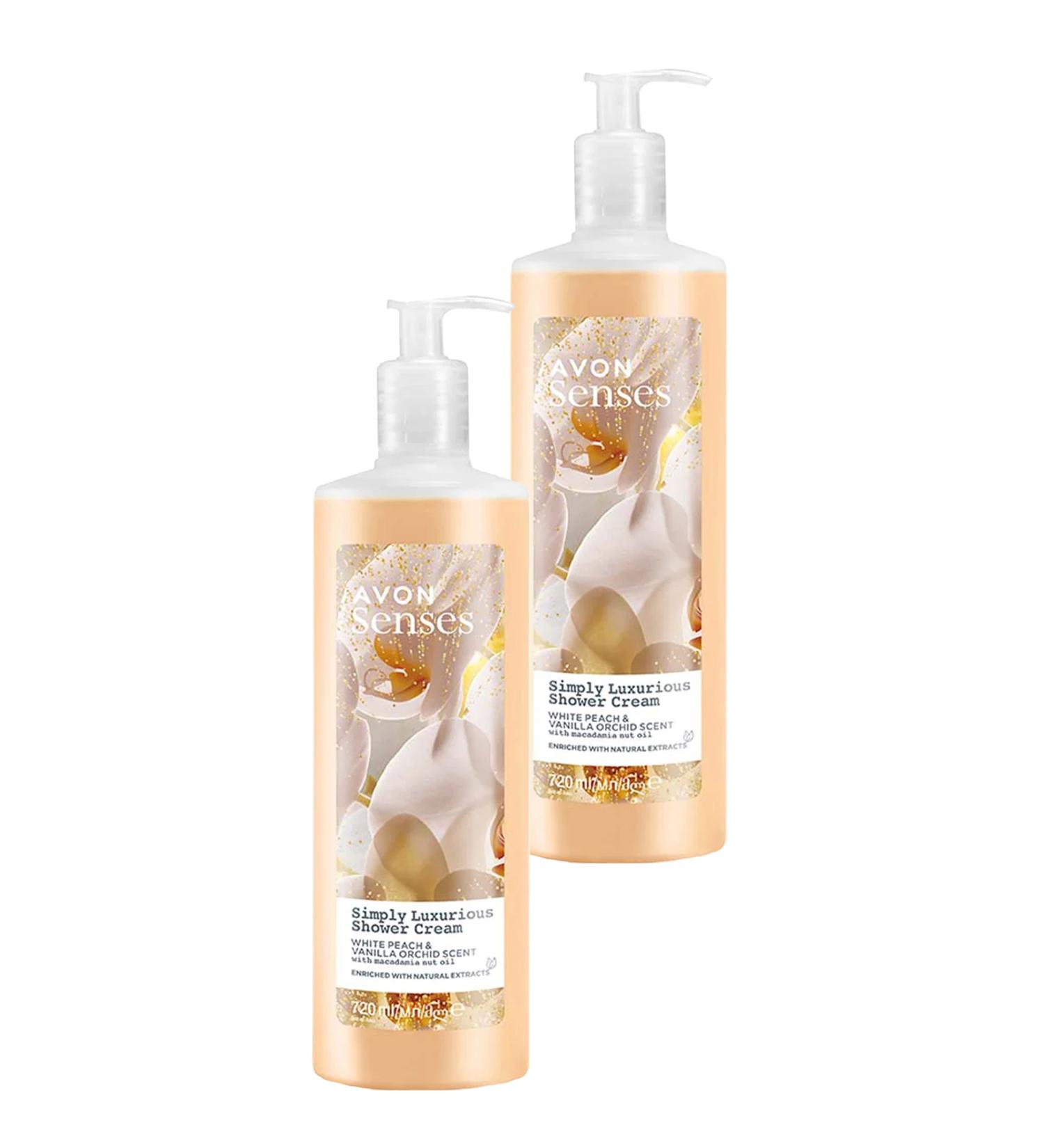 Avon Simply Luxurious White Peach and Vanilla Orchid Scented Shower Cream 720 Ml. Set of Two