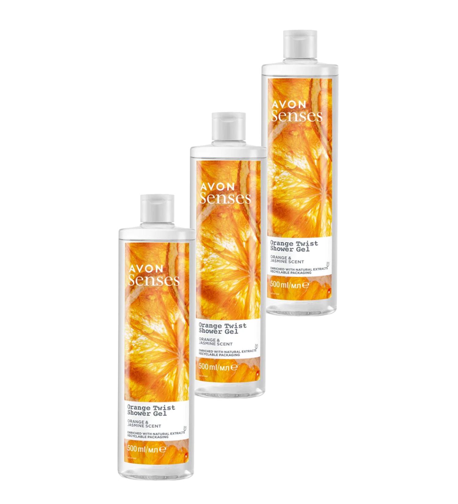 Avon Senses Orange Twist Orange and Jasmine Scented Shower Gel 500 Ml. Triple Set